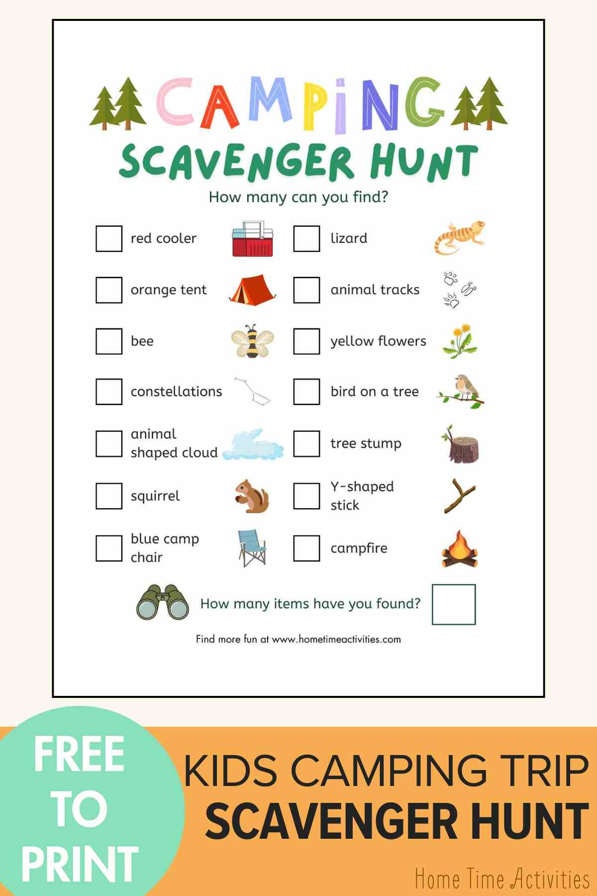 Camping Scavenger Hunt - Free Printable | Home Time Activities inside Camping Scavenger Hunt Printable Free