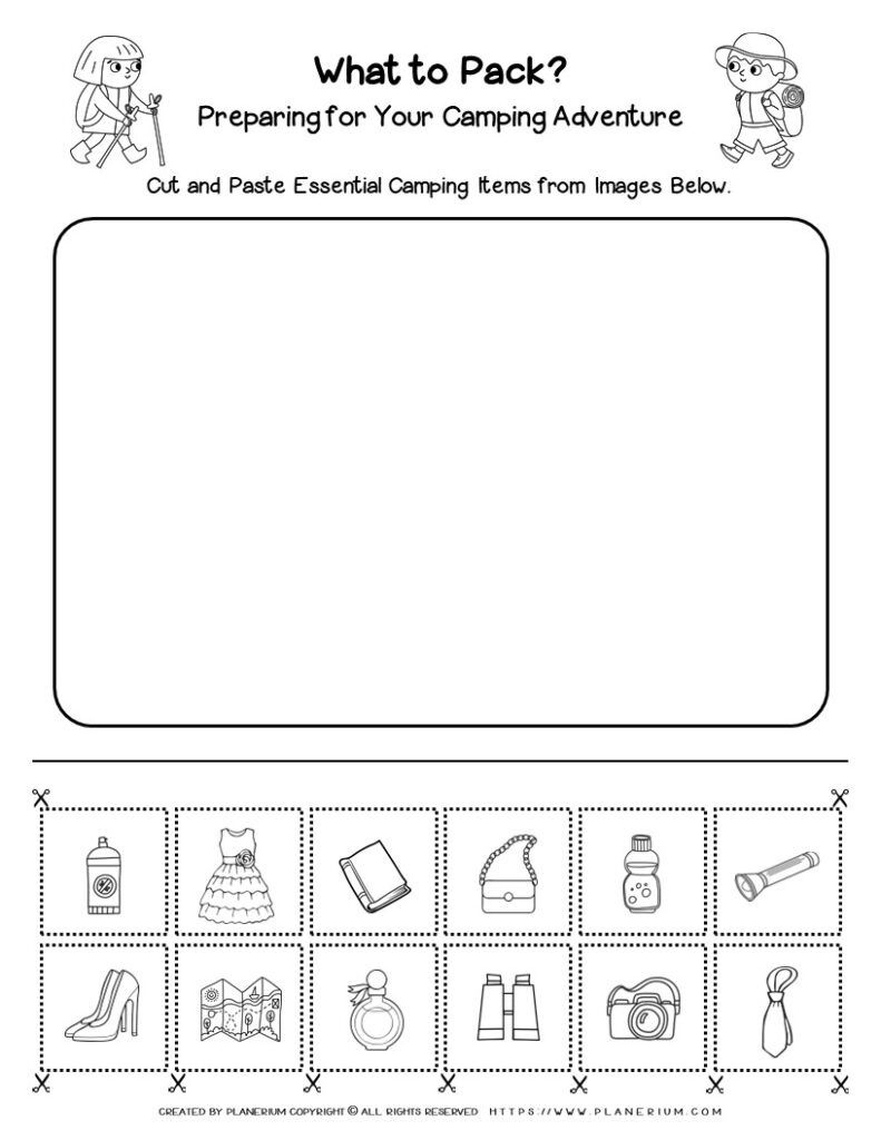 Camping Worksheet For Kids - What To Pack? Cut And Paste Activity inside Free Printable Camping Worksheets For Preschoolers