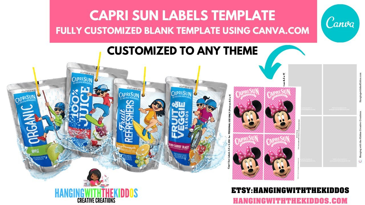 Capri Sun Labels Template | Diy Custom Party Favors| Canva Template inside Free Printable Capri Sun Label Template Free