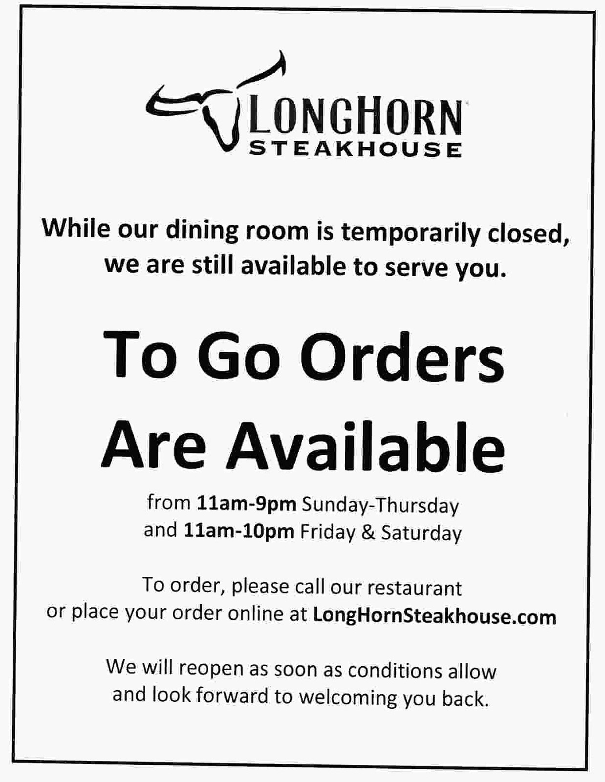 Carry Out Orders Still Available! Gz News - Springfield Area with Longhorn Free Appetizer Printable Coupon 2025