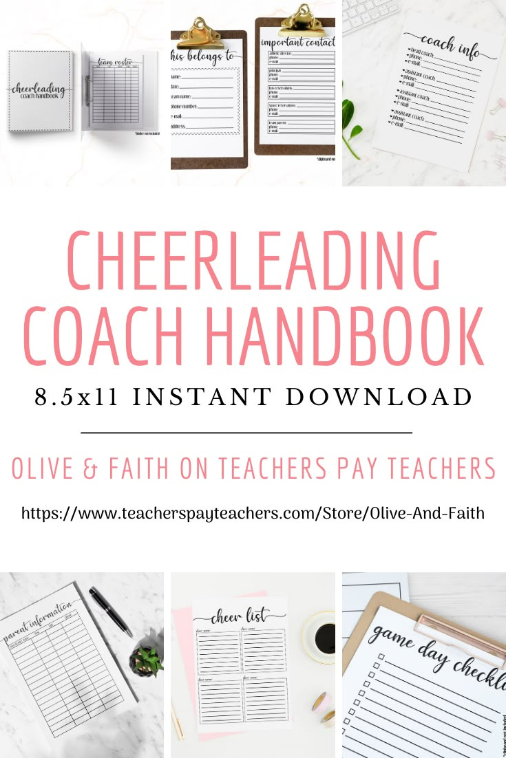 Cheerleading Coach Handbook | Printable | 8.5X11 | Instant Download with Free Cheer Coach Printables