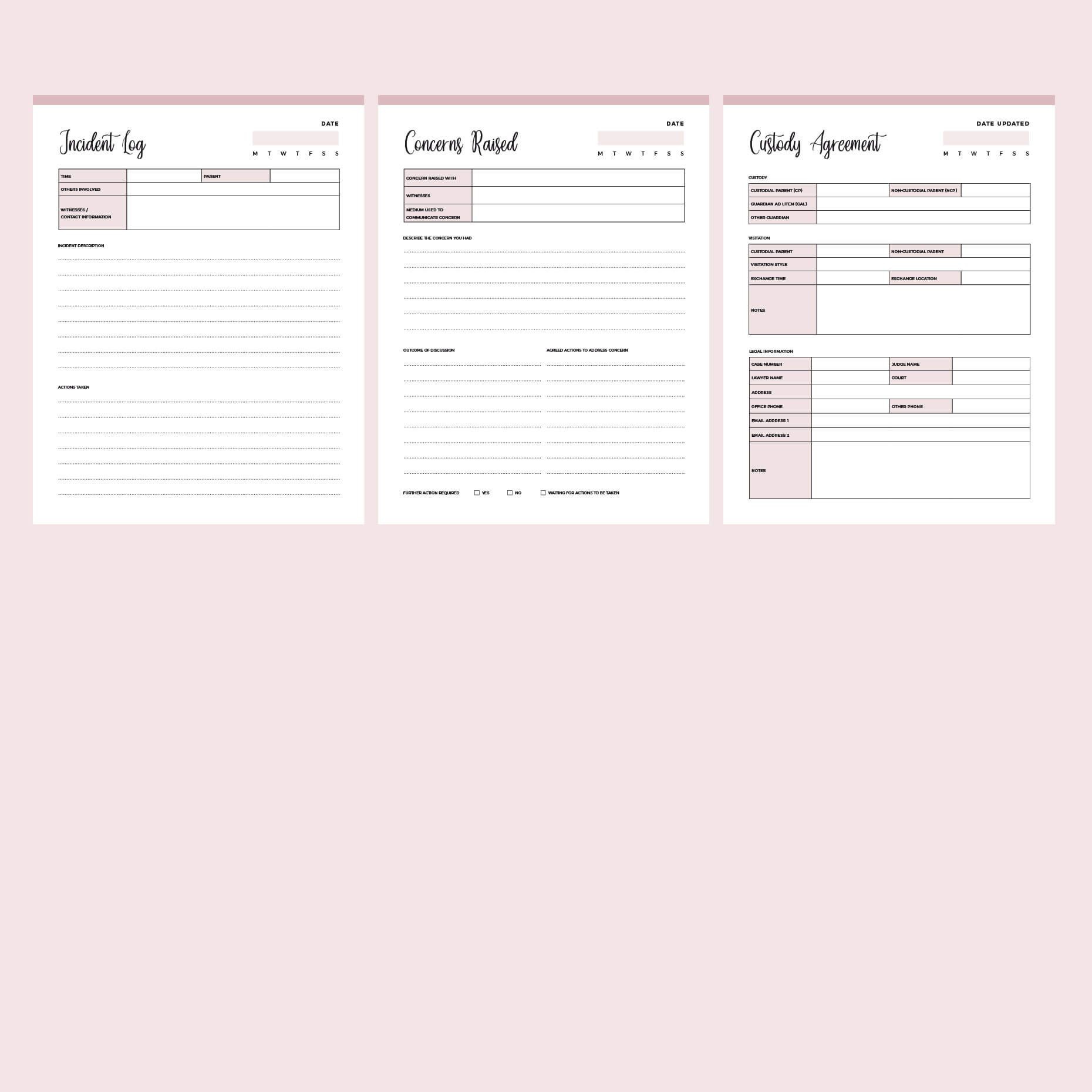 Child Custody Shop Documentation with regard to Free Printable Custody Documentation Binder