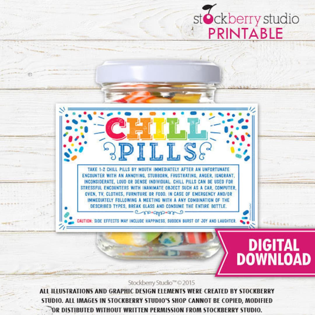 Chill Pill Label Printable Prescription Label Funny Coworker Gag Gift Office Gift Boss Gift Doctor Nurse Birthday Gift Staff Christmas Gift - Etsy.de with regard to Chill Pills Label Printable Free