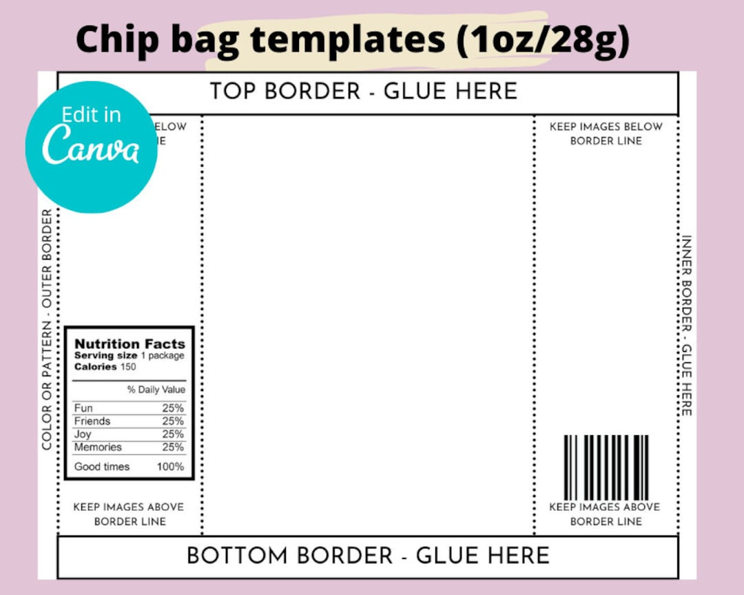 Chip Bag Template,Chip Bag Personalized,Blank Chip Bag,Chip Bags for Downloadable Free Printable Chip Bag Template