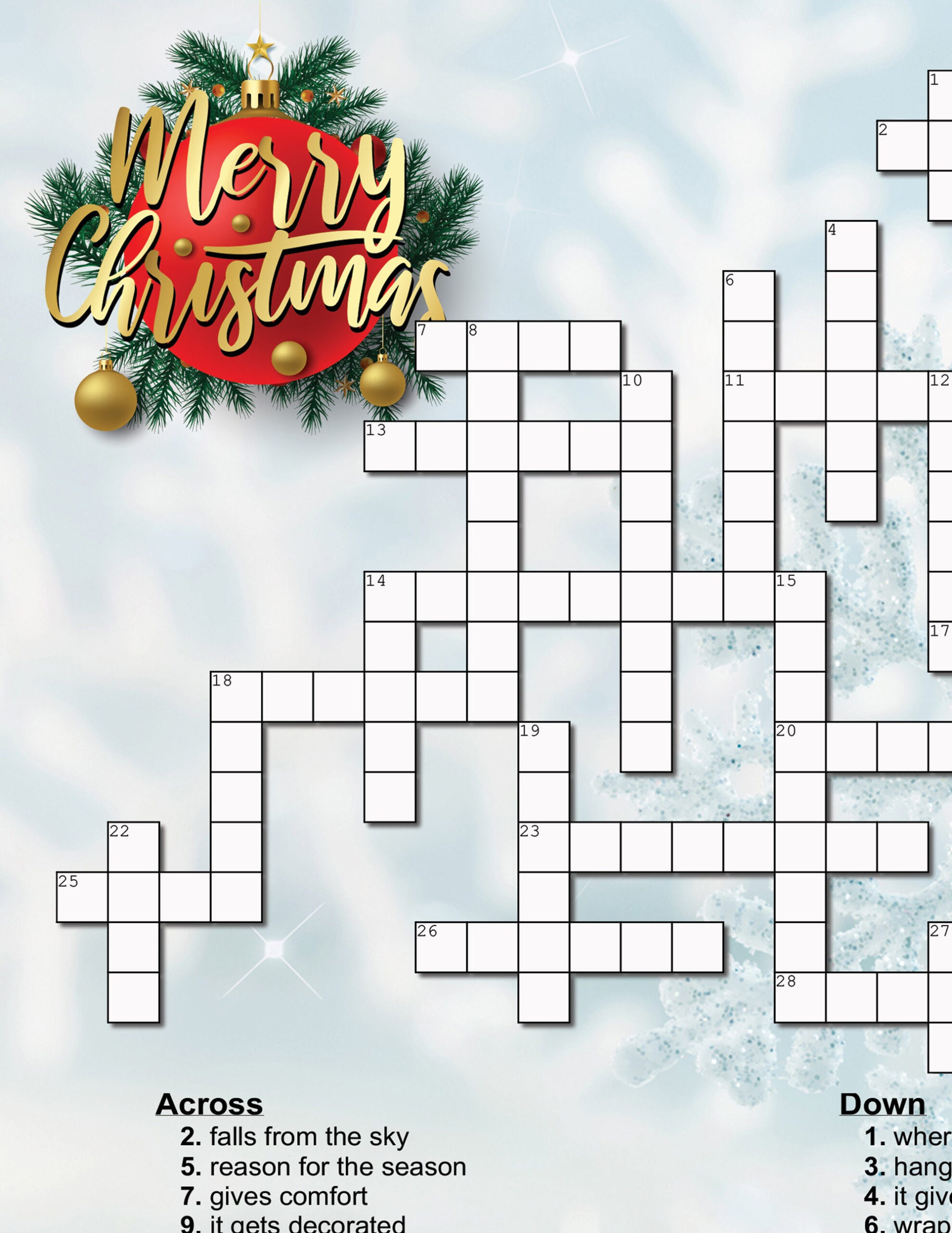 Christmas Crossword Puzzle - Etsy in Xmas Crossword Puzzles Printable