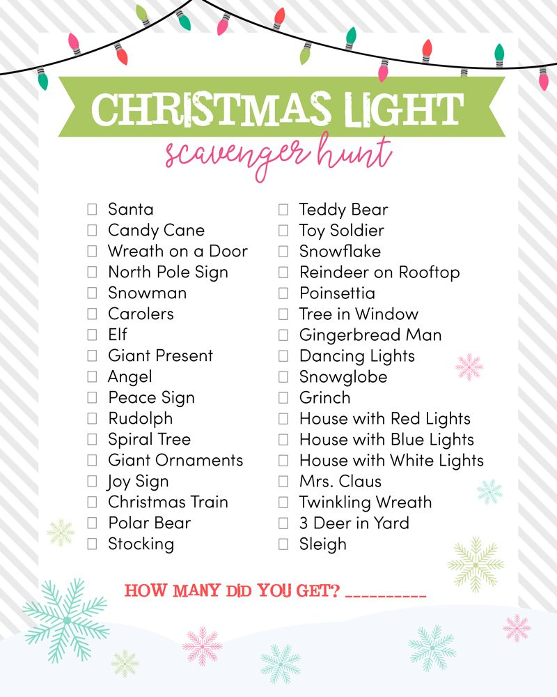 Christmas Light Scavenger Hunt with Christmas Light Scavenger Hunt Free Printable