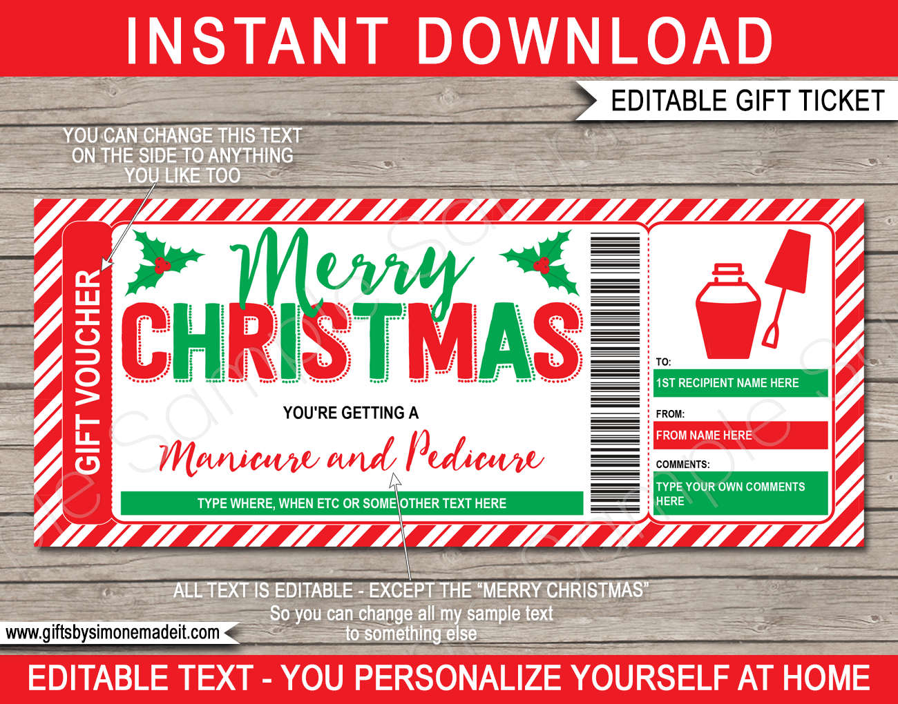 Christmas Manicure / Pedicure Gift Certificate Template inside Free Printable Manicure Gift Certificate Template