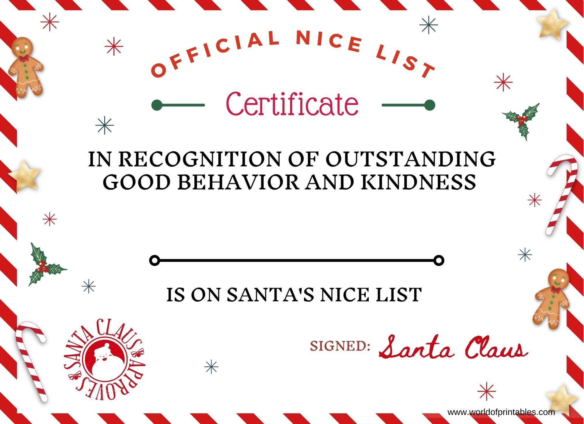 Christmas Nice List Certificate From Santa - Free Printable To within Printable Nice List Certificate Free