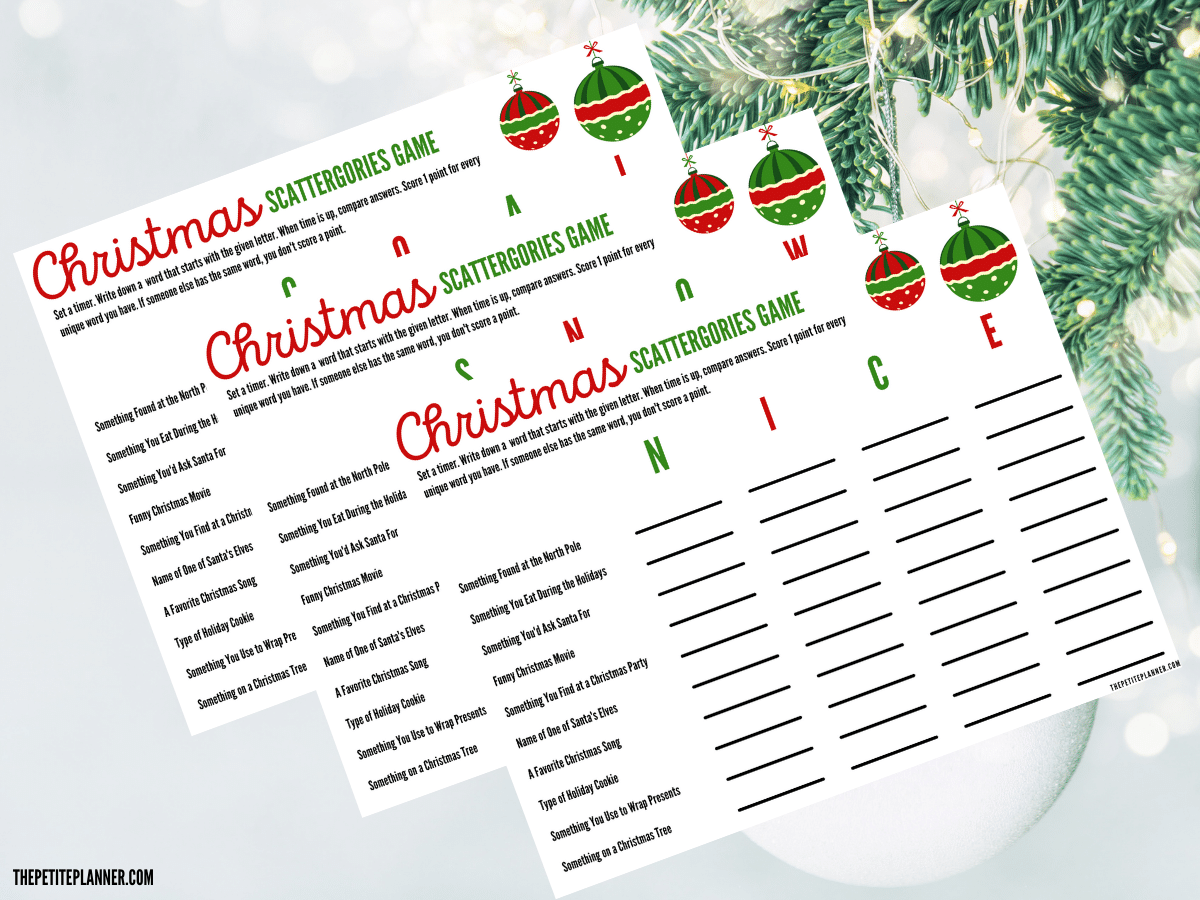 Christmas Scattergories Game Printable (Free!) with Free Printable Christmas Scattergories Lists