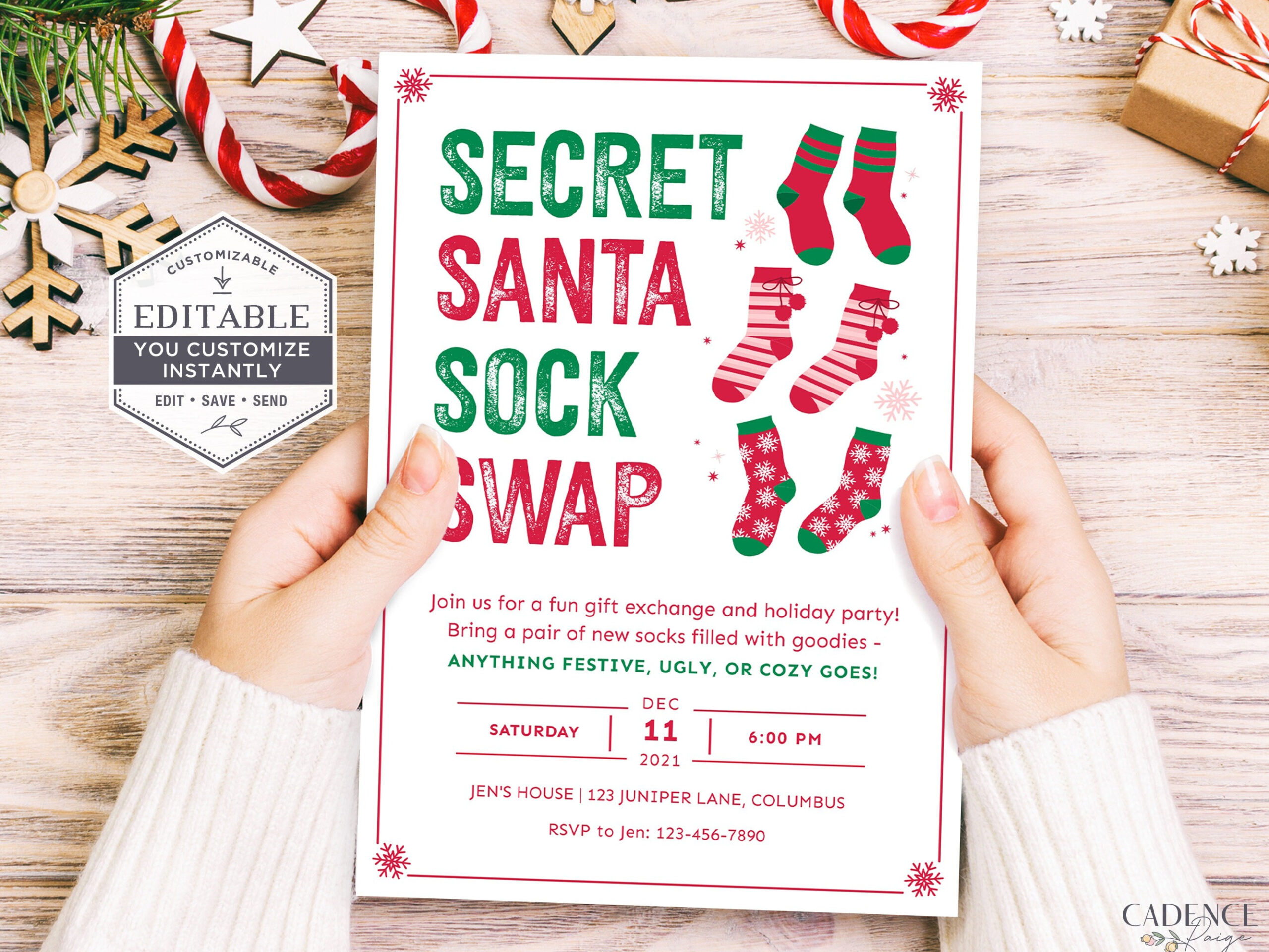 Christmas Sock Exchange Party Invite, Holiday Sock Swap Party in Free Printable Christmas Sock Exchange Invitation