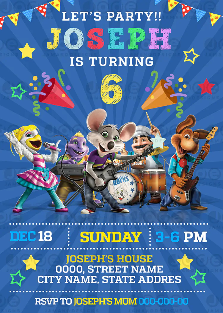 Chuck E Cheese´s Band Birthday Invitation Printable - Jamakodesigns throughout Free Chuck E Cheese Printable Invitations