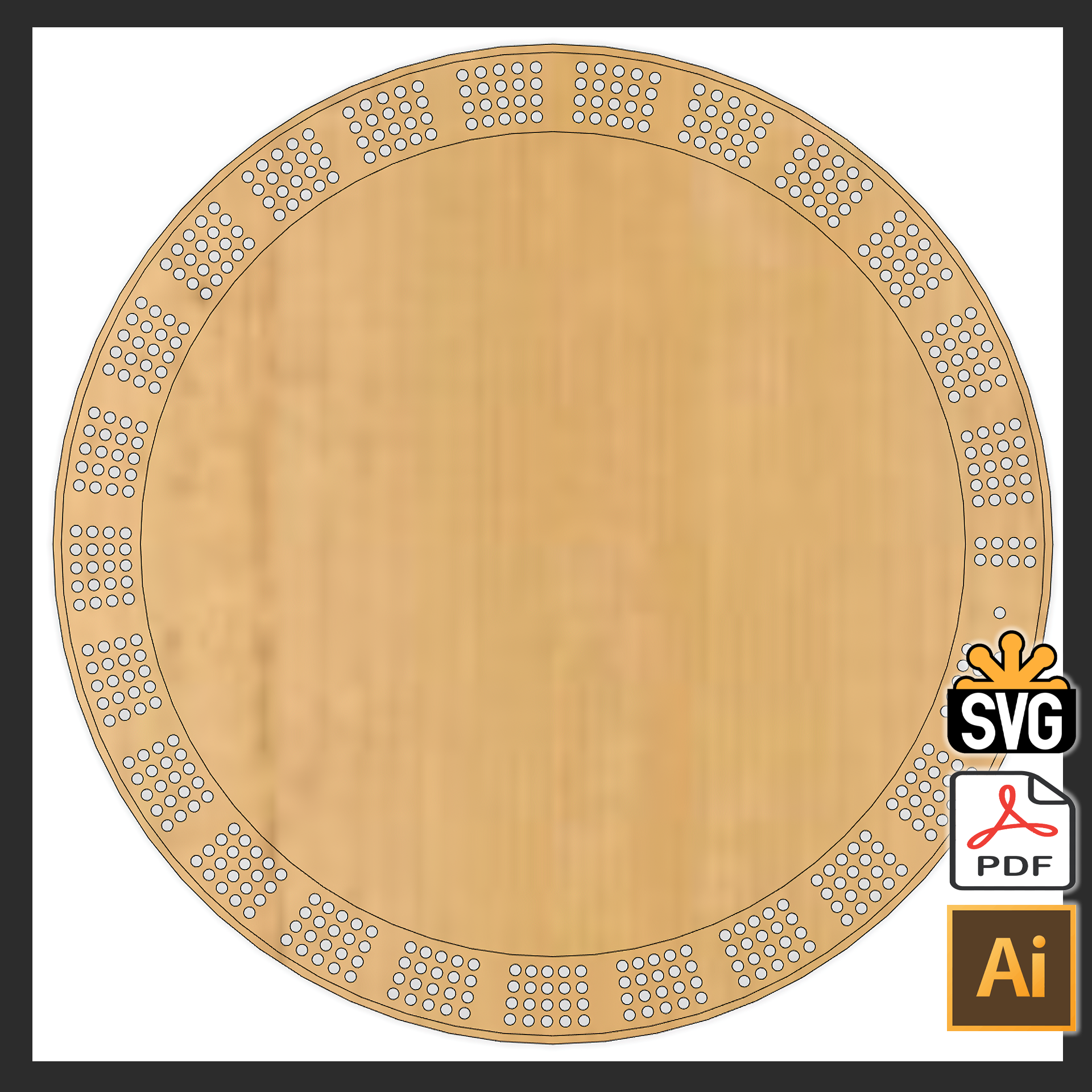 Circular Cribbage Template - (Laser Ready Digital Download - Svg, Ai, Pdf) for Free Printable Round Cribbage Board Template