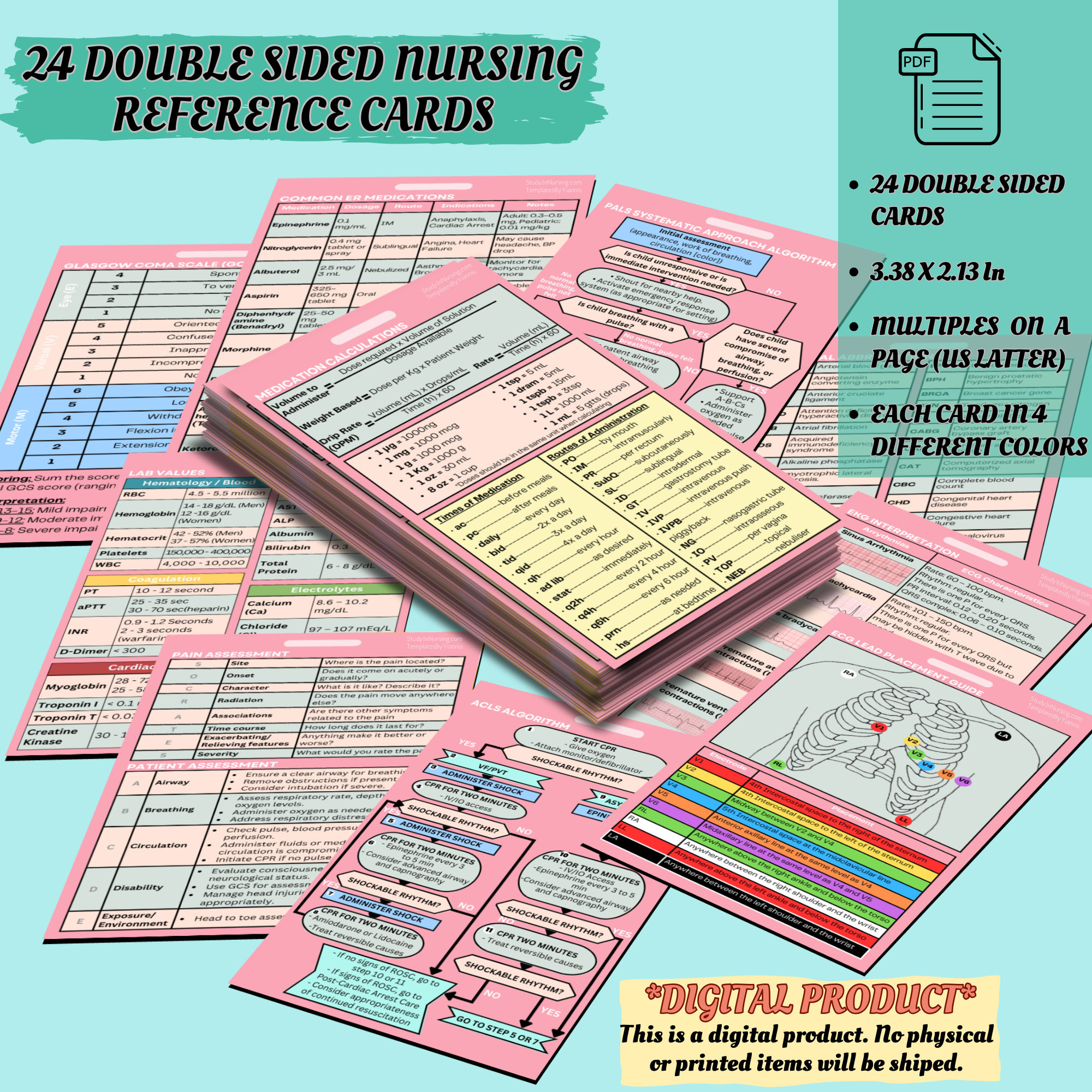 Complete Nursing Badge Cards Bundle Emergency Nurse Reference for Nursing Badge Reference Cards Printable Free