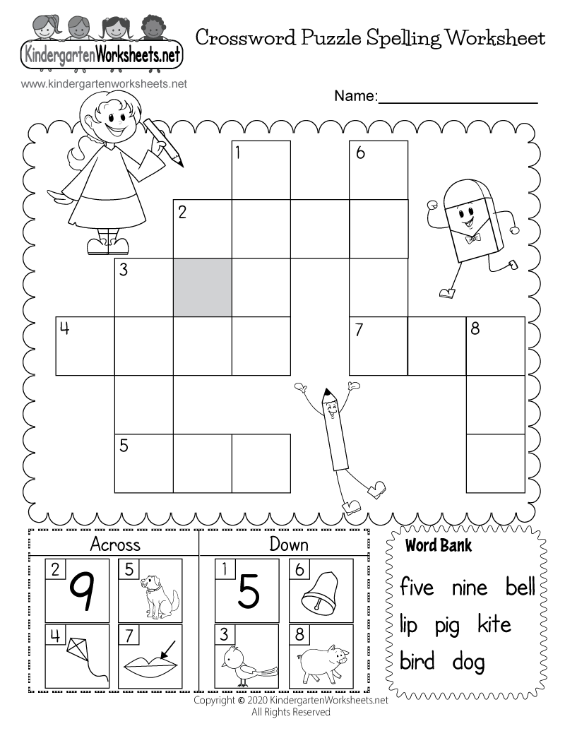 Crossword Puzzle Spelling Worksheet - Free Printable, Digital, &amp;amp; Pdf in Kindergarten Crossword Puzzle Printable