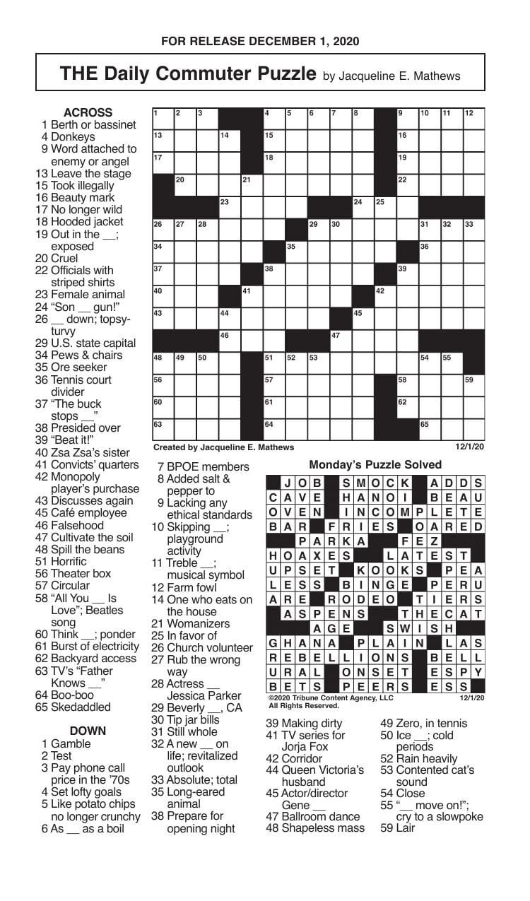 Crosswordmathews 12/1 | | Messenger-Inquirer for Daily Commuter Crossword Puzzle by Jacqueline Mathews Printable