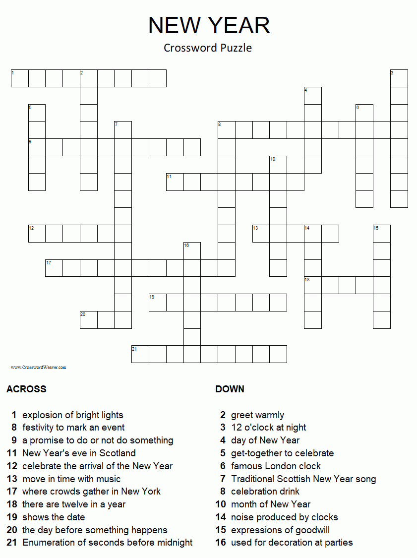 Crosswords-Printable New Year- Level 4 | Learn English Today for New Year Crossword Puzzle Printable