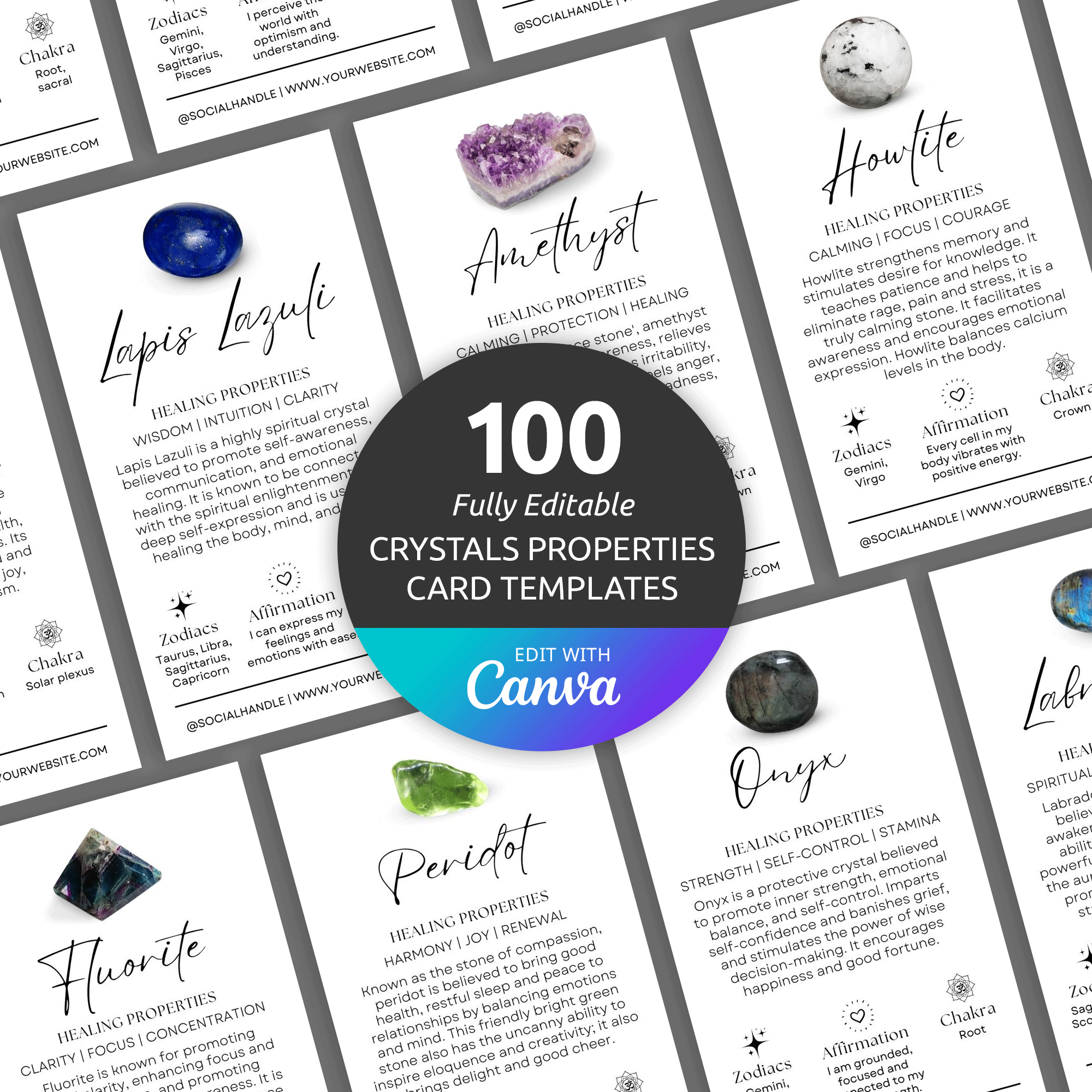 Crystals Healing Properties Canva Template: Affirmation Cards regarding Printable Crystal Meaning Cards Free