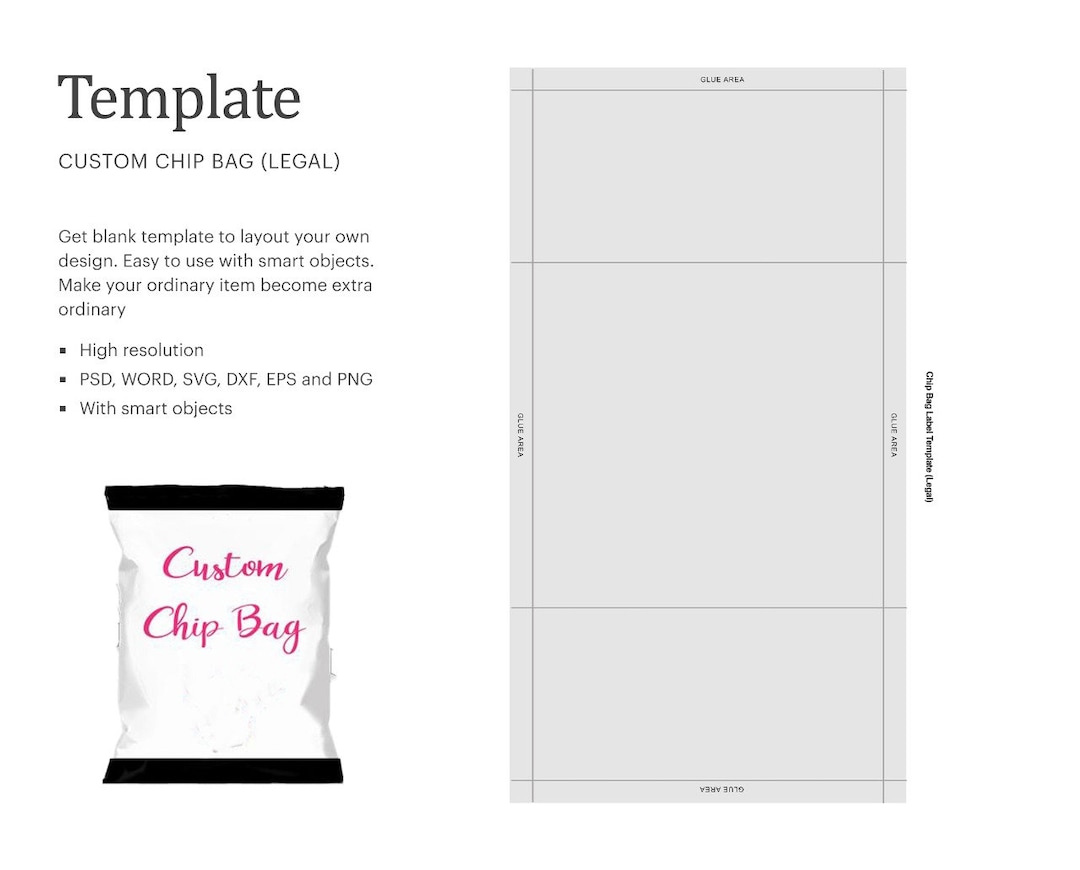 Custom Chip Bag Size 6.3 X 6.2 Blank Template, Party Favor Snack in Free Template Printable Chip Bag Template