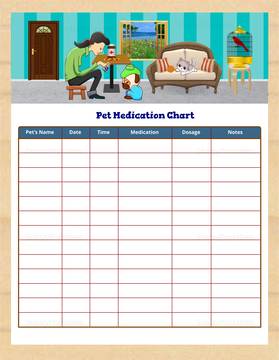 Cute Pet Medication Chart Printable - Instant Download Pdf for Free Printable Pet Medication Chart