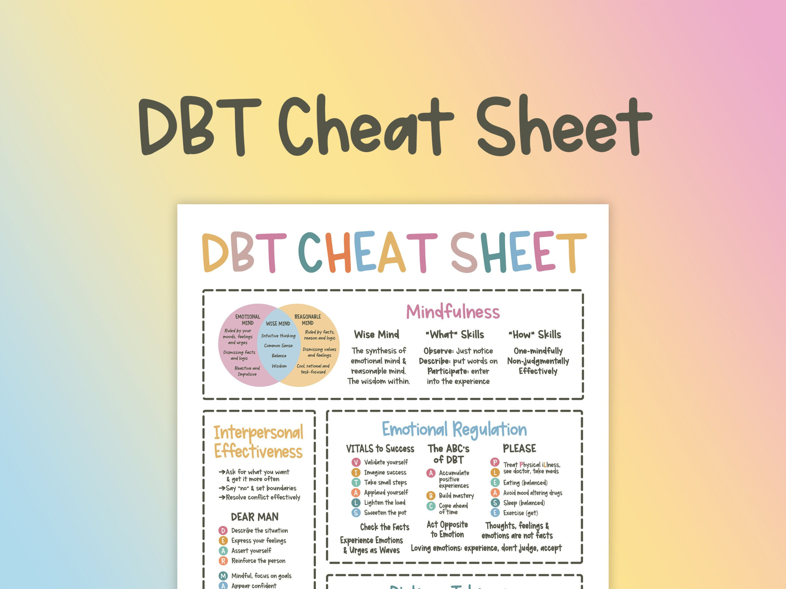 Dbt Cheat Sheet, Dbt Skills, Borderline, Bpd, Therapy Worksheet in Printable Dbt Skills Cheat Sheet Free