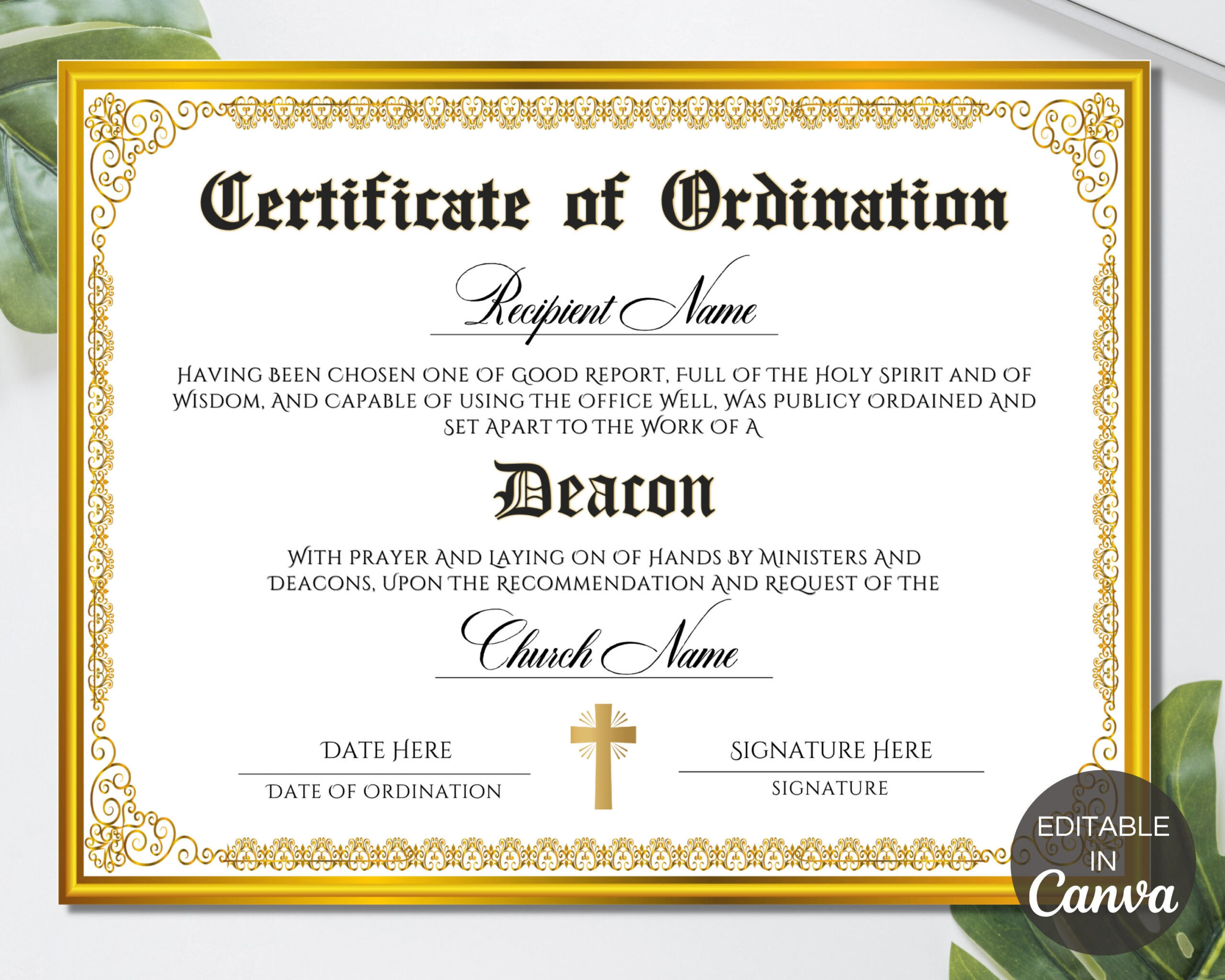 Deacon Ordination Certificate Template, Printable Certificate Of inside Free Printable Deacon Ordination Certificate