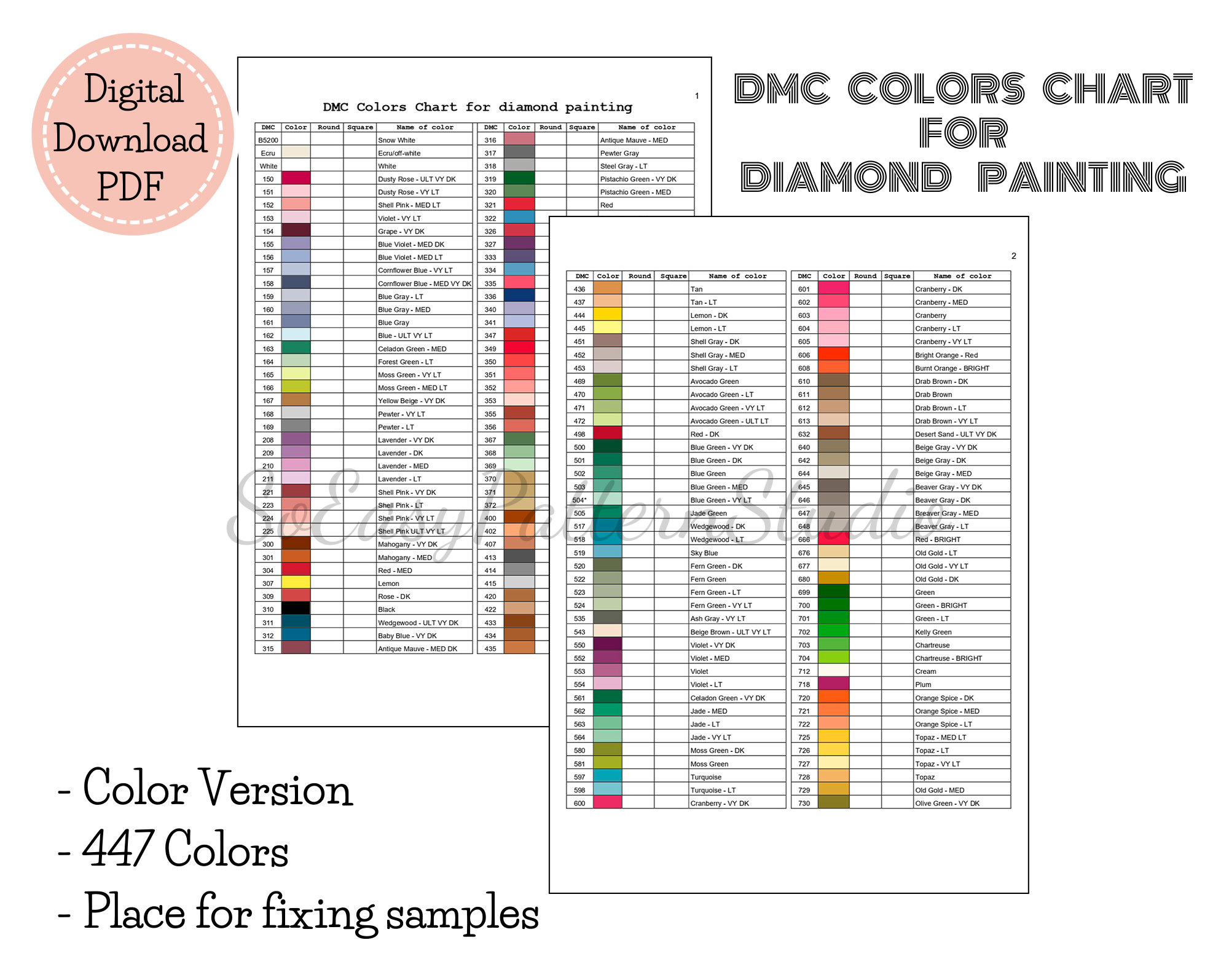 Diamant Malerei Dmc Color Chart Dmc Colors Char For Diamond within Free Printable Color Dmc Diamond Painting Dmc Chart