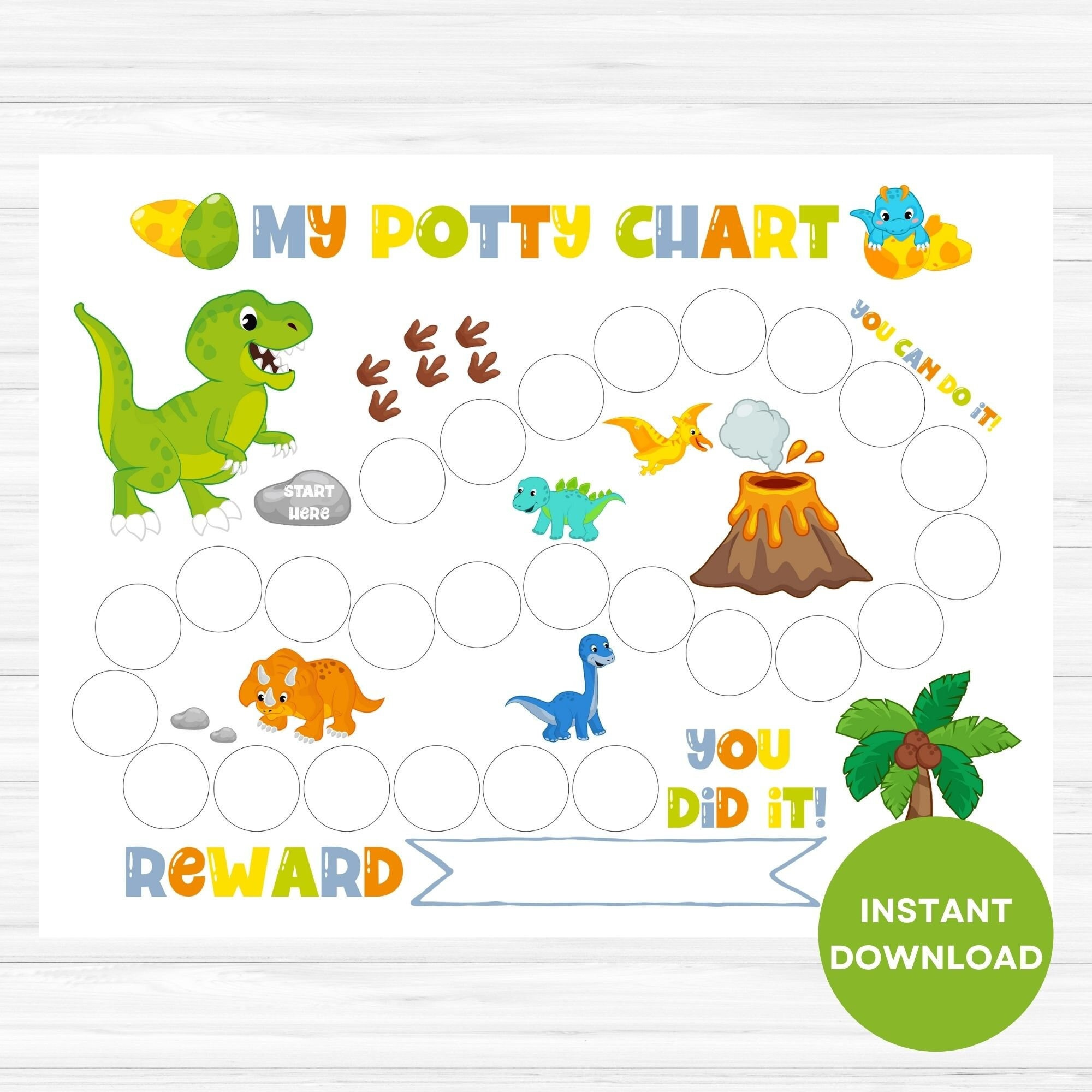 Dinosaur Potty Chart, Printable Potty Training Chart, Boy Sticker for Printable Potty Charts Free