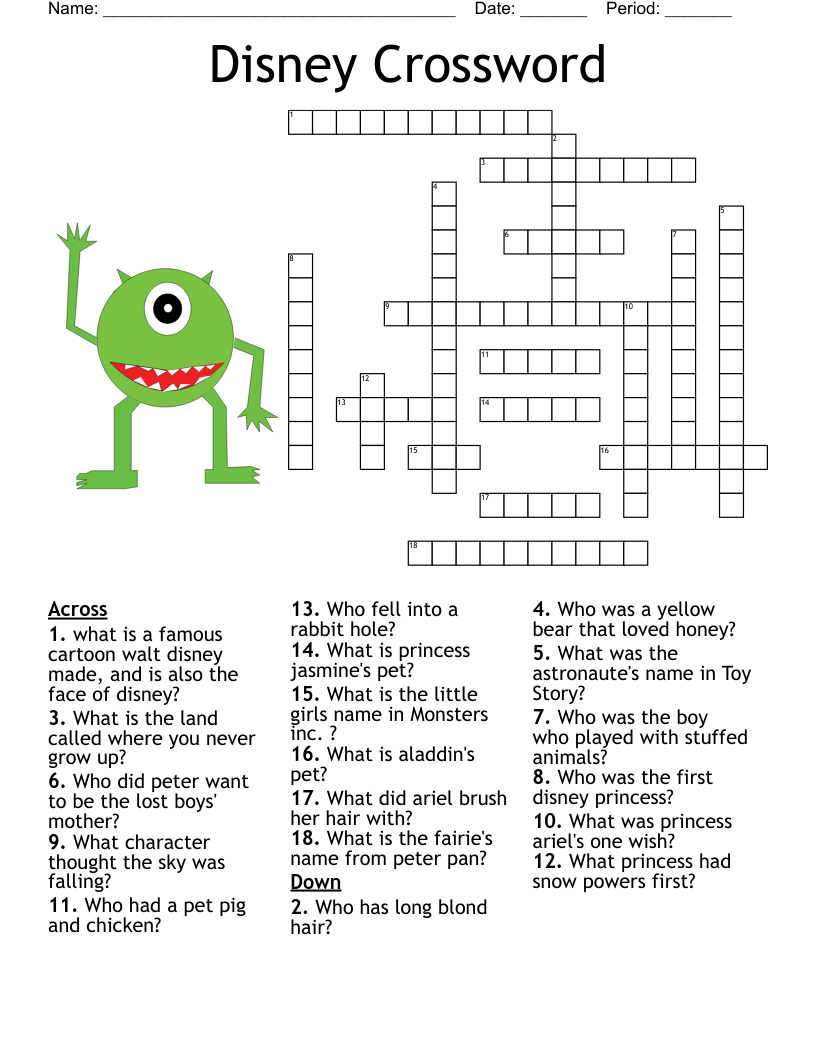 Disney Crossword - Wordmint in Disney Printable Crossword Puzzles