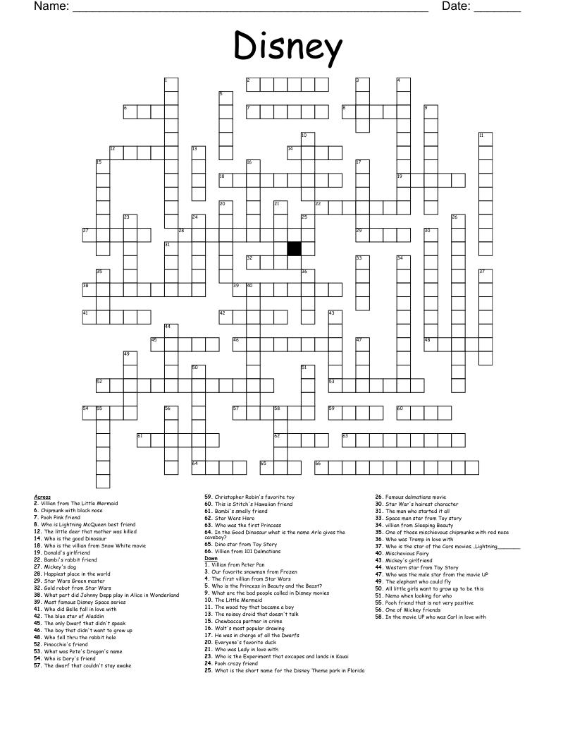 Disney Crossword - Wordmint pertaining to Disney Printable Crossword Puzzles