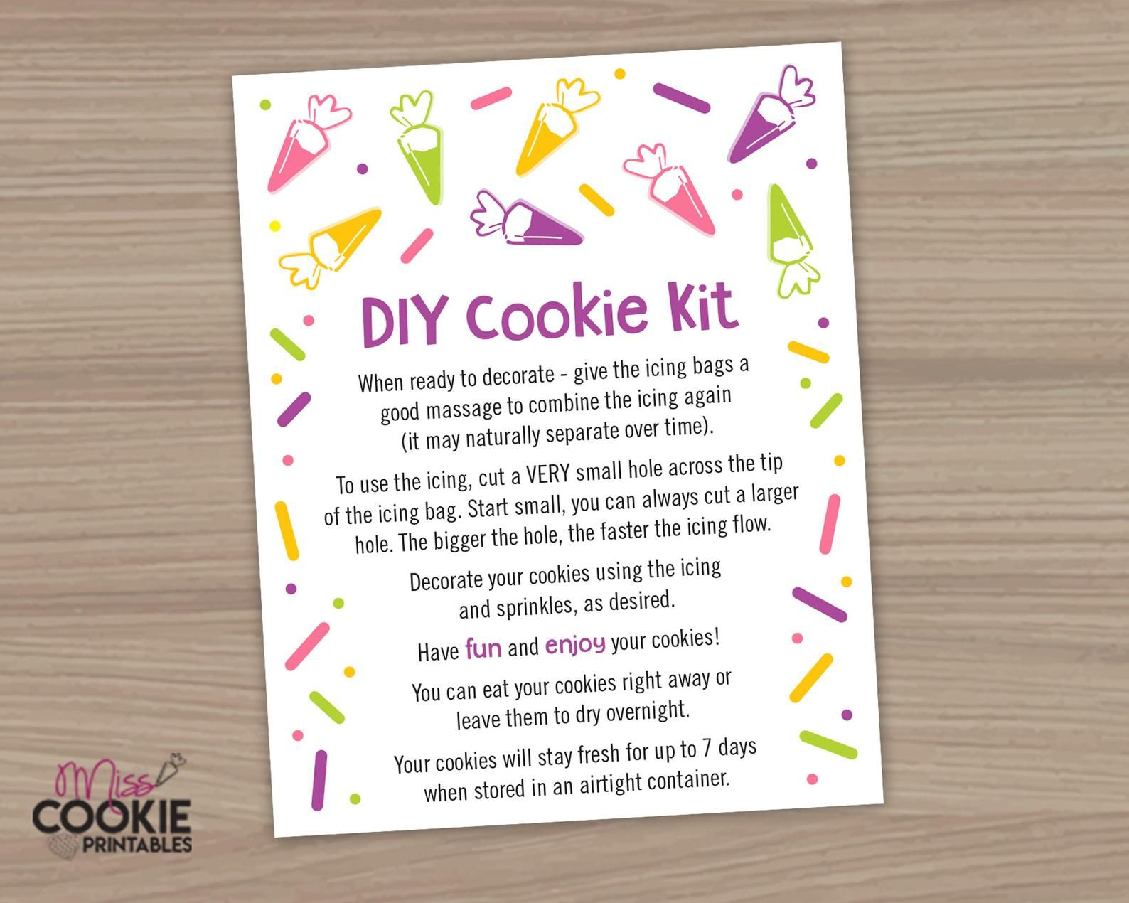 Diy Cookie Kit Instructions Piping Bag Sprinkles Printable Card 4 within Diy Cookie Decorating Kit Instructions Free Printable