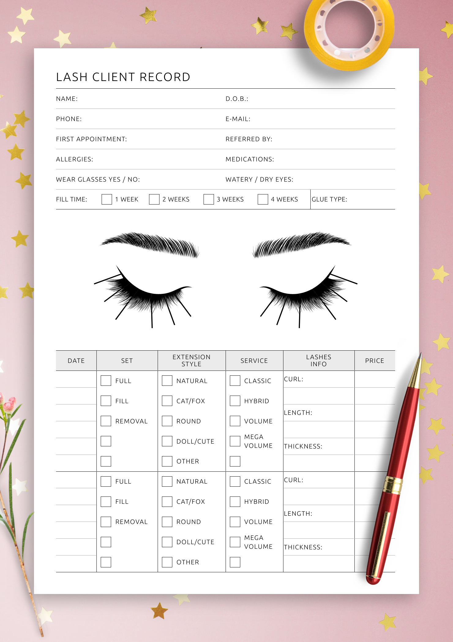 Download Printable Lash Client Record Pdf pertaining to Free Printable Eyelash Extension Client Record Cards