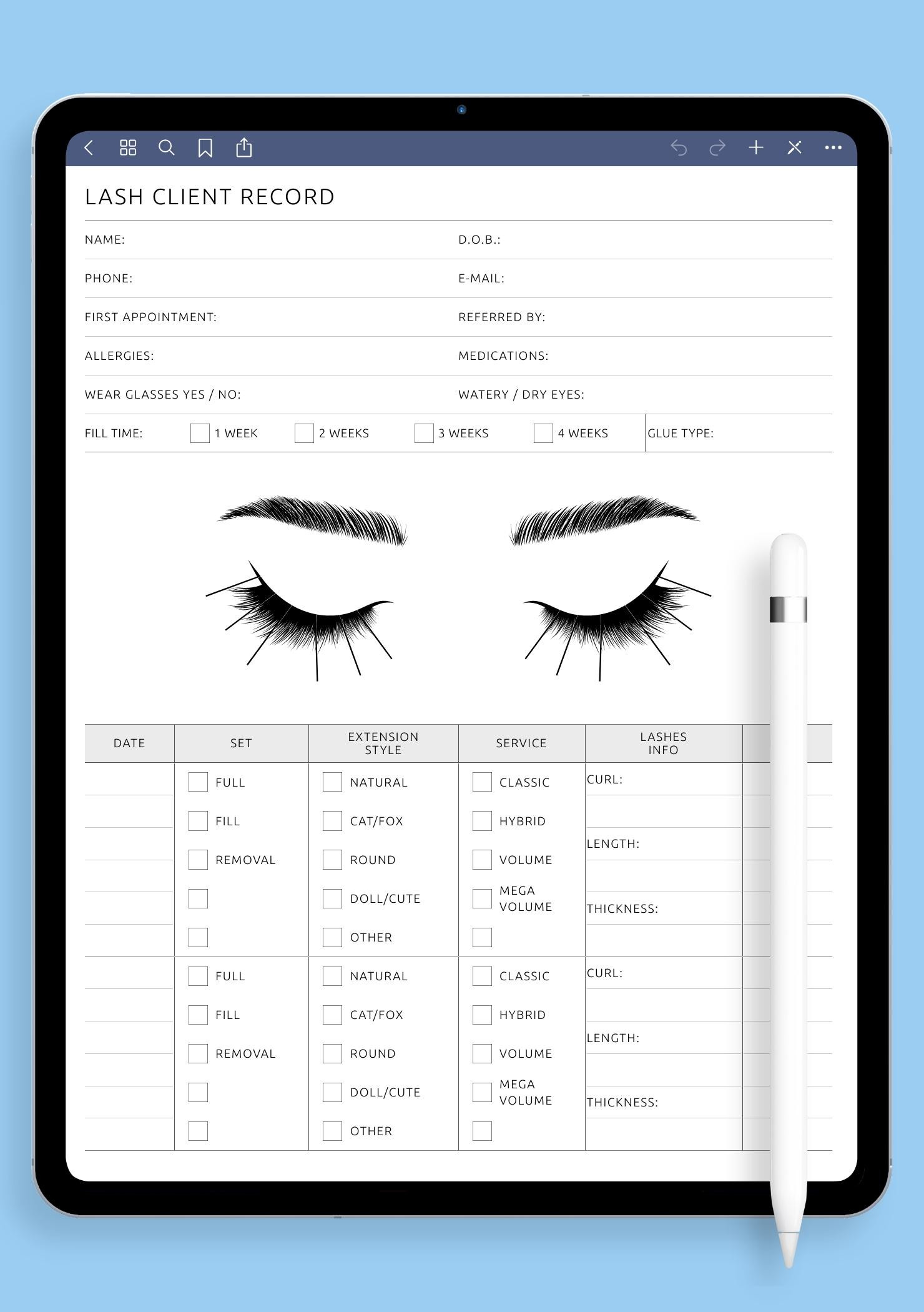 Download Printable Lash Client Record Pdf within Free Printable Eyelash Extension Client Record Cards