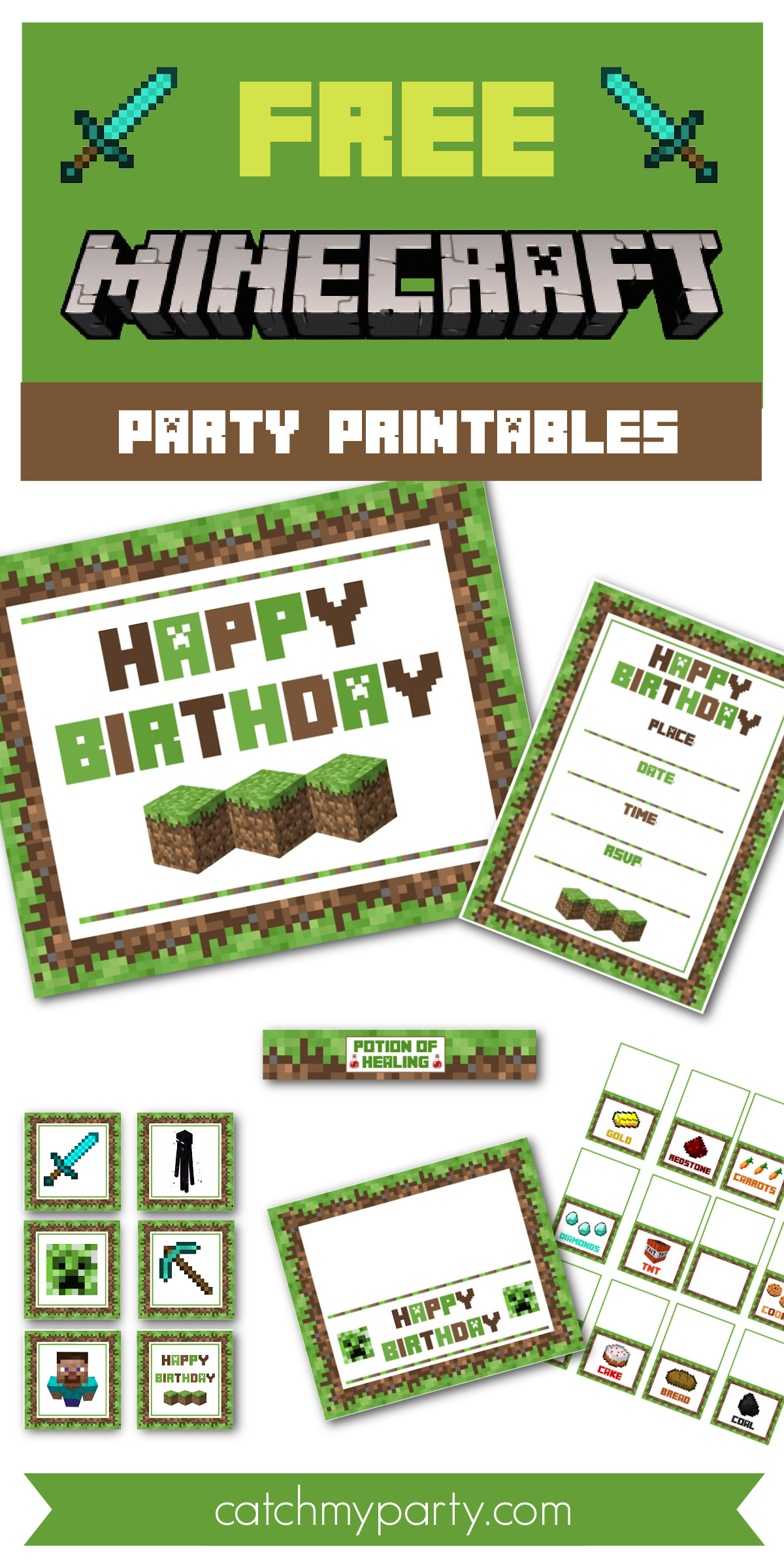 Download These Awesome Free Minecraft Party Printables! | Catch My within Downloadable Free Printable Minecraft Invitations