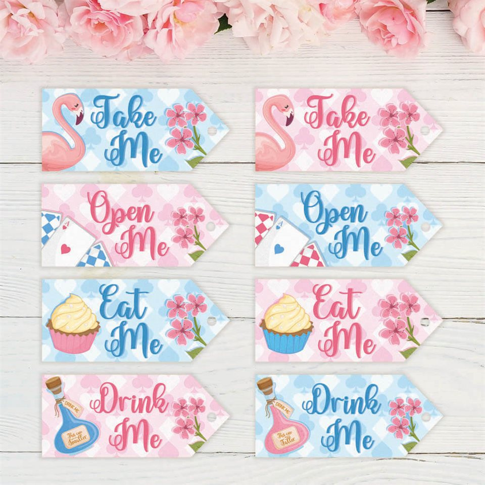 Dreamy Alice In Wonderland Party Tags within Free Printable Alice in Wonderland Drink Me Labels Printable