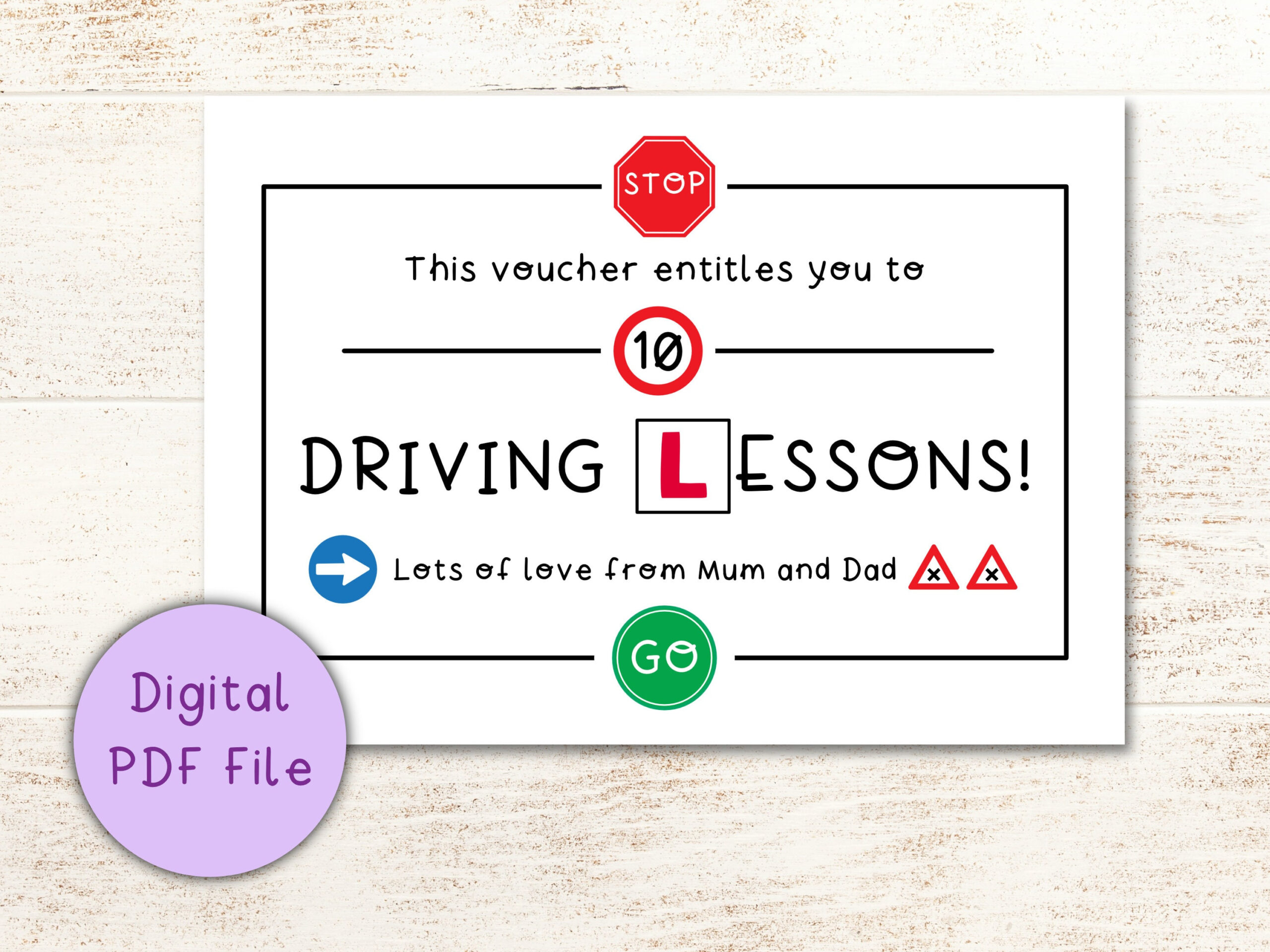 Driving Lessons Gift Voucher Coupon Printable Digital Download Pdf with regard to Free Printable Driving Lesson Voucher Template