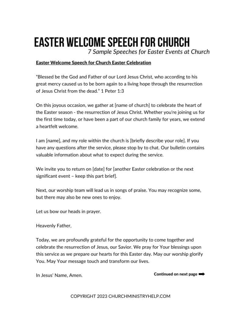 Easter Welcome Speech For Church: 7 Free Templates pertaining to Youth Easter Speeches For Black Churches Free Printable