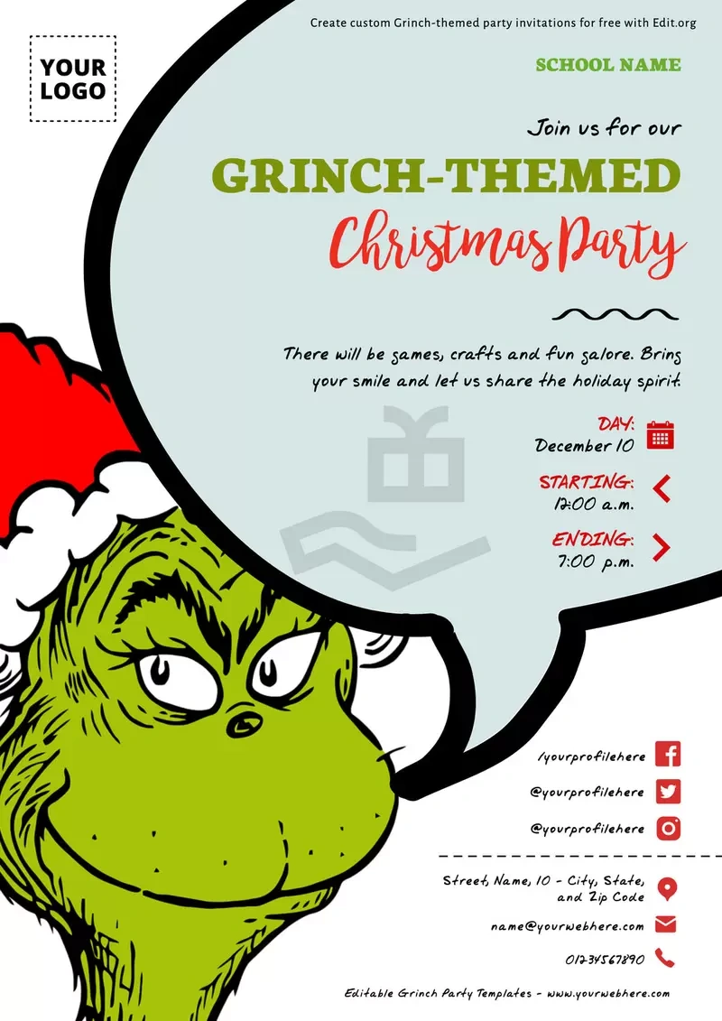 Editable Grinch Party Invitation Templates inside Free Printable Grinch Invitation Template