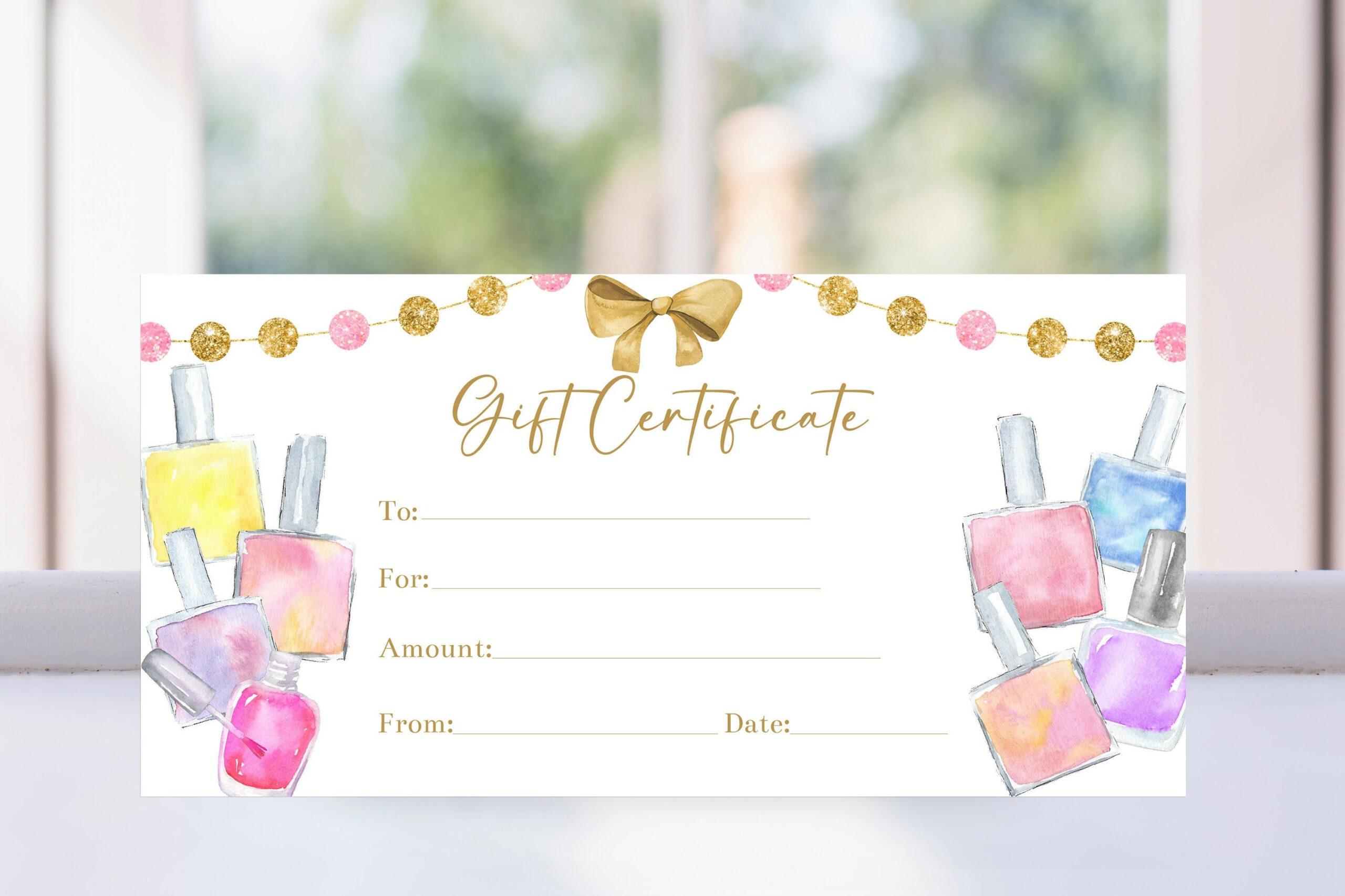 Editable Manicure Gift Certificate Voucher Template, Pink And Gold regarding Free Printable Manicure Gift Certificate Template