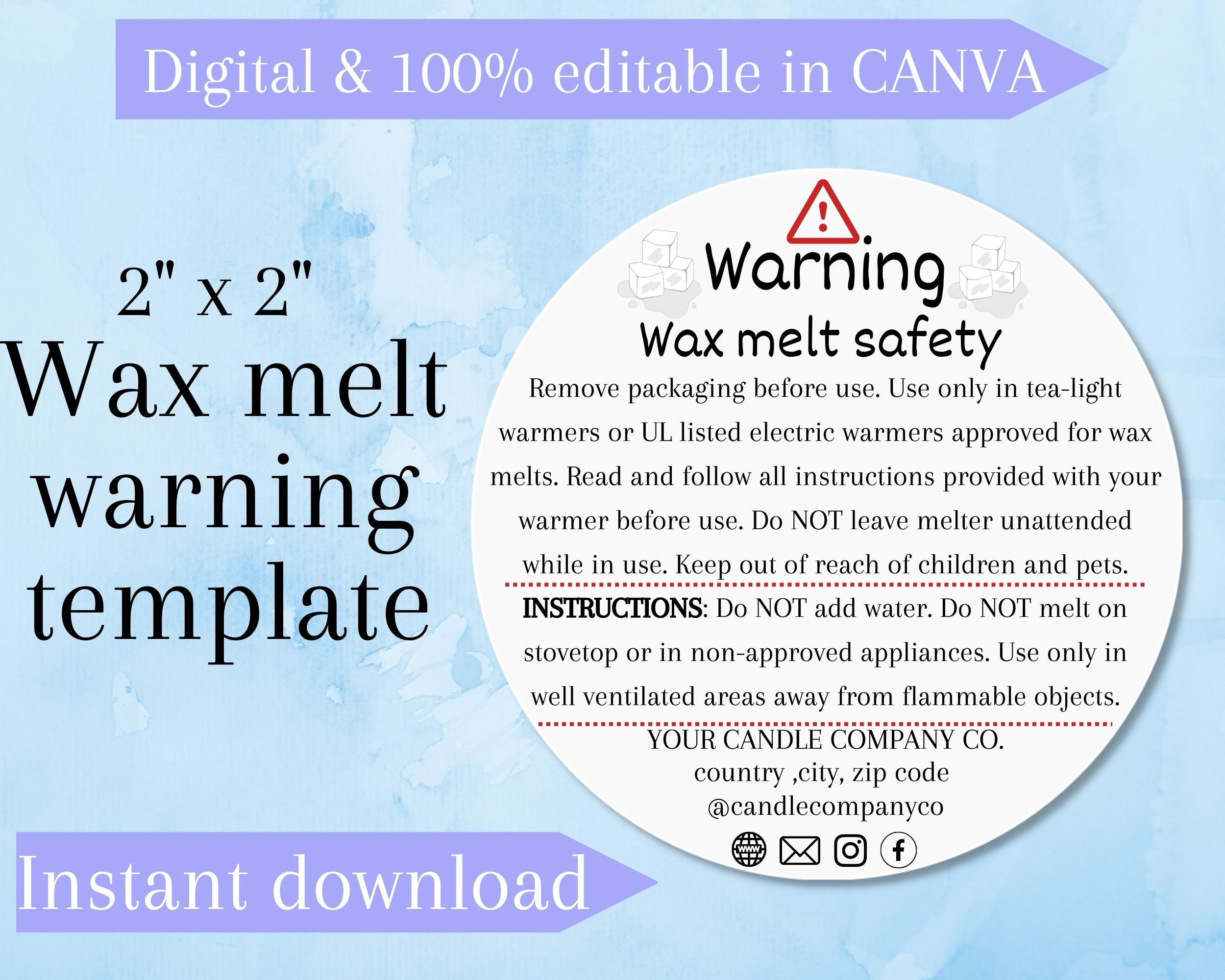 Editable Wax Melt Warning Label Template Wax Melt Safety Circle intended for Free Printable Wax Melt Warning Labels