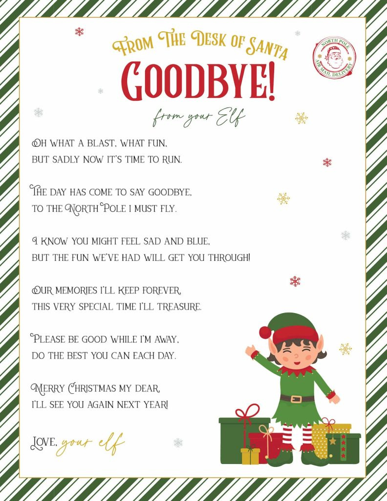 Elf On The Shelf Arrival And Goodbye Letters, Free Printable Set for Elf on the Shelf Letter Free Printable