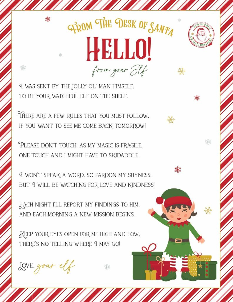 Elf On The Shelf Arrival And Goodbye Letters, Free Printable Set in Elf on the Shelf Welcome Letter Printable Free