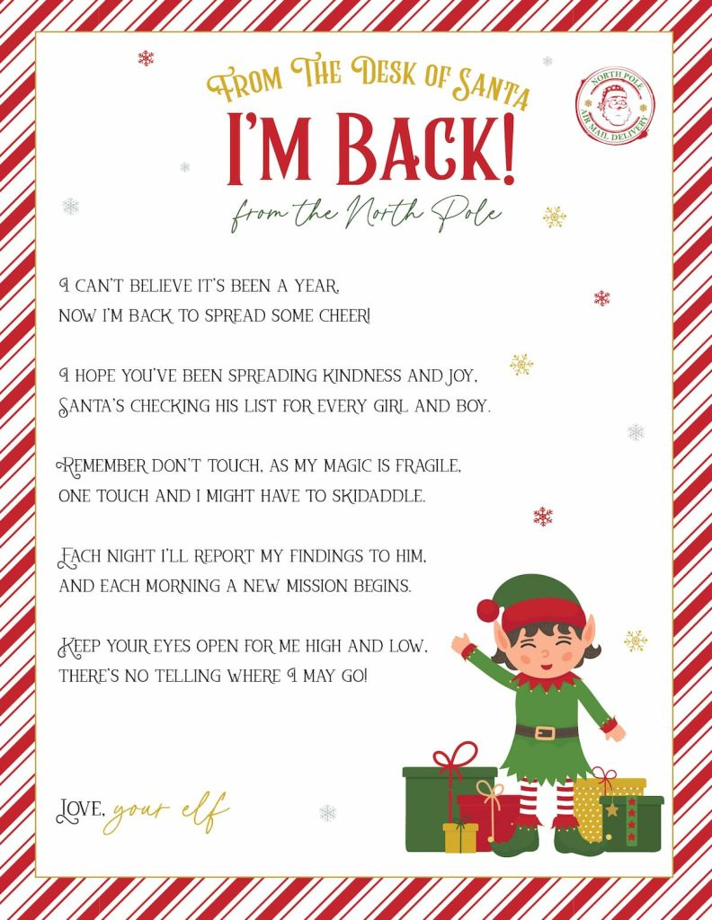 Elf On The Shelf Arrival And Goodbye Letters, Free Printable Set intended for Elf Is Back Free Printable