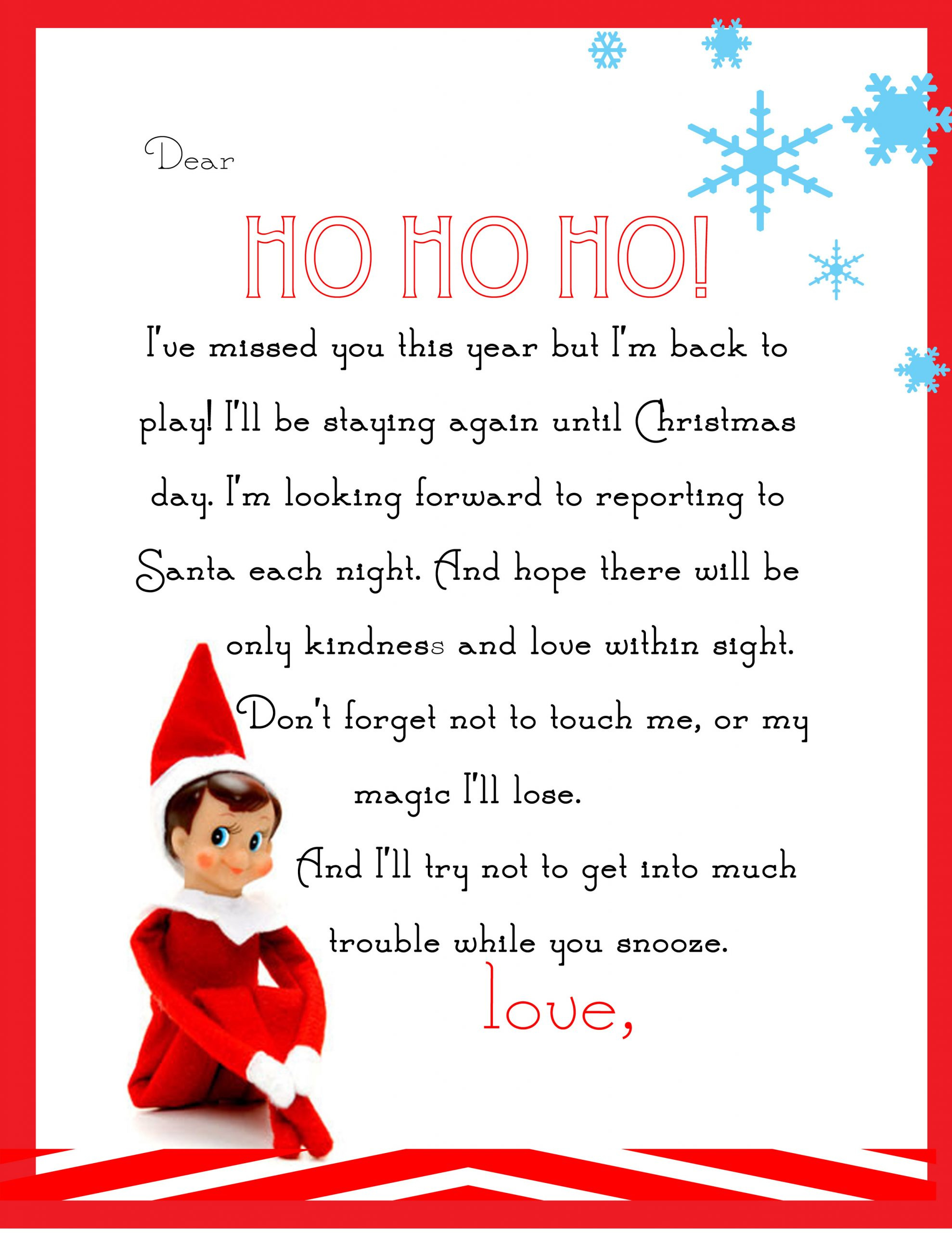 Elf On The Shelf Letter {Free Printable} for Elf Is Back Free Printable