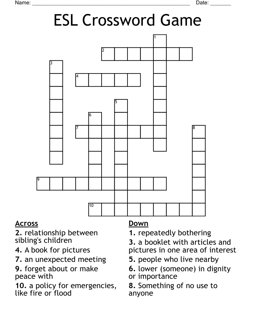 Esl Crossword Game - Wordmint throughout Esl Crossword Puzzles Printable