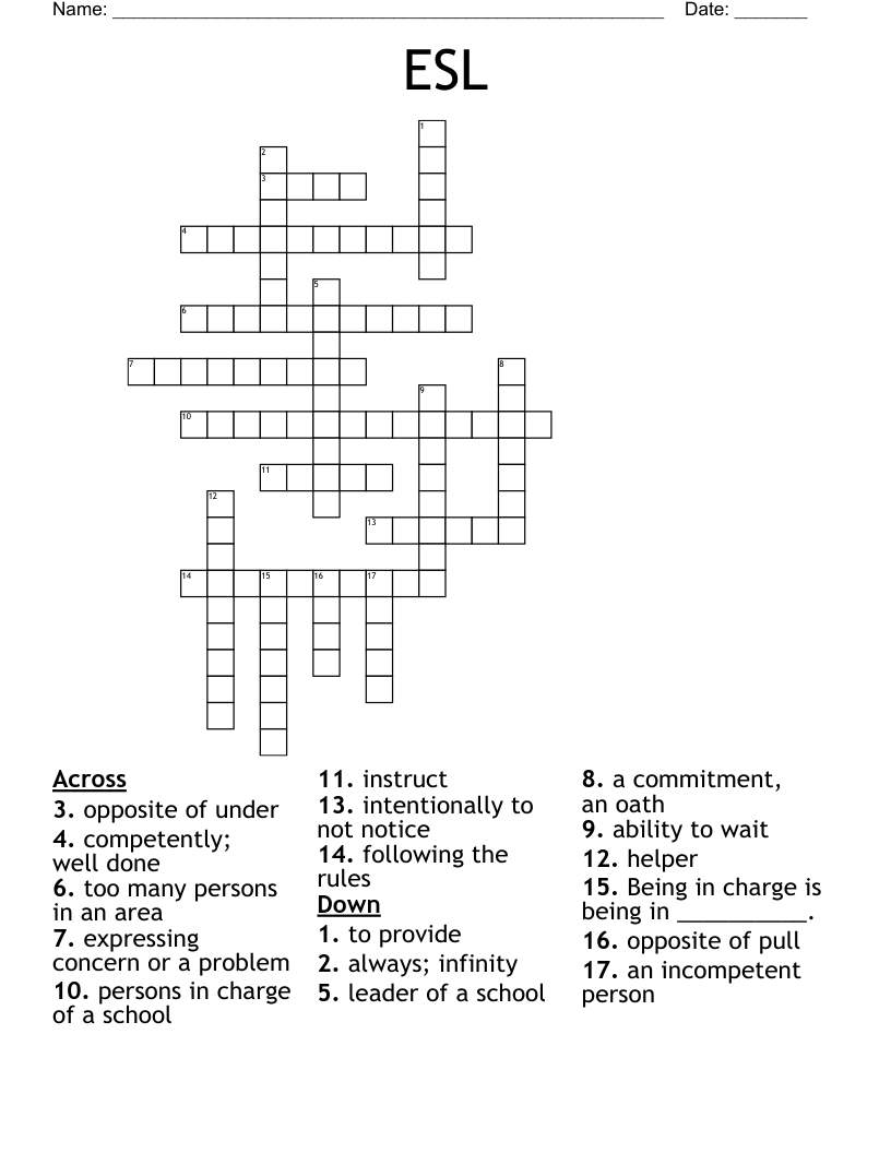 Esl Crossword - Wordmint within Printable Esl Crossword Puzzles