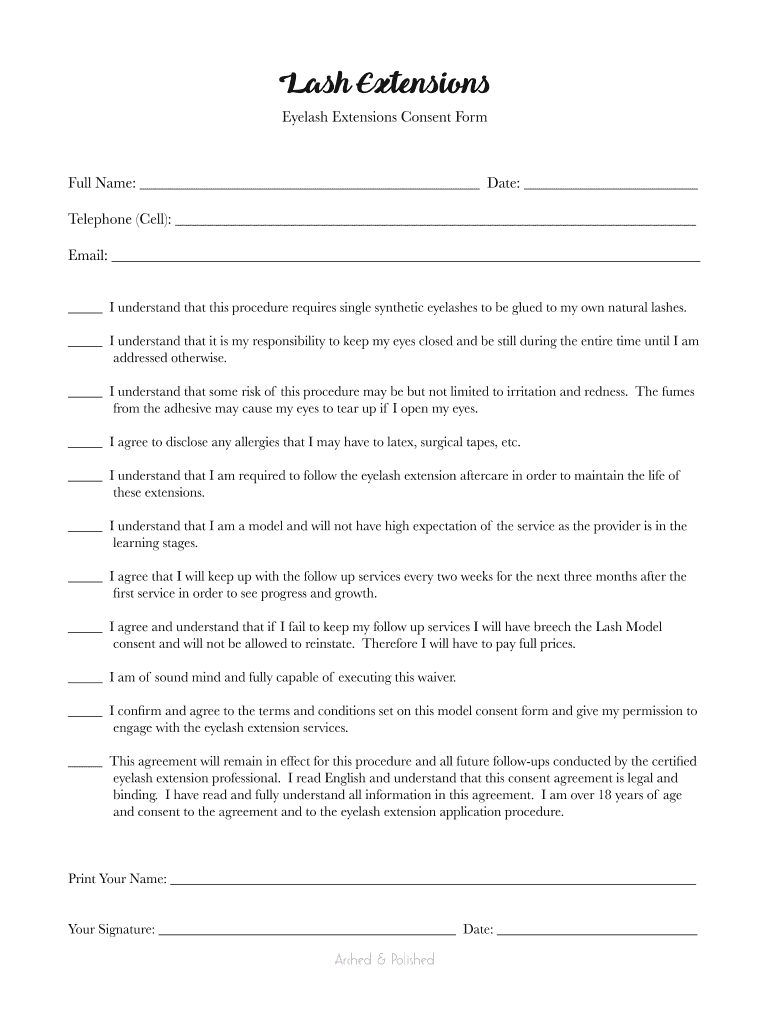 Eyelash Consent Form Template - Fill Online, Printable, Fillable within Free Printable Eyelash Extension Waiver Form