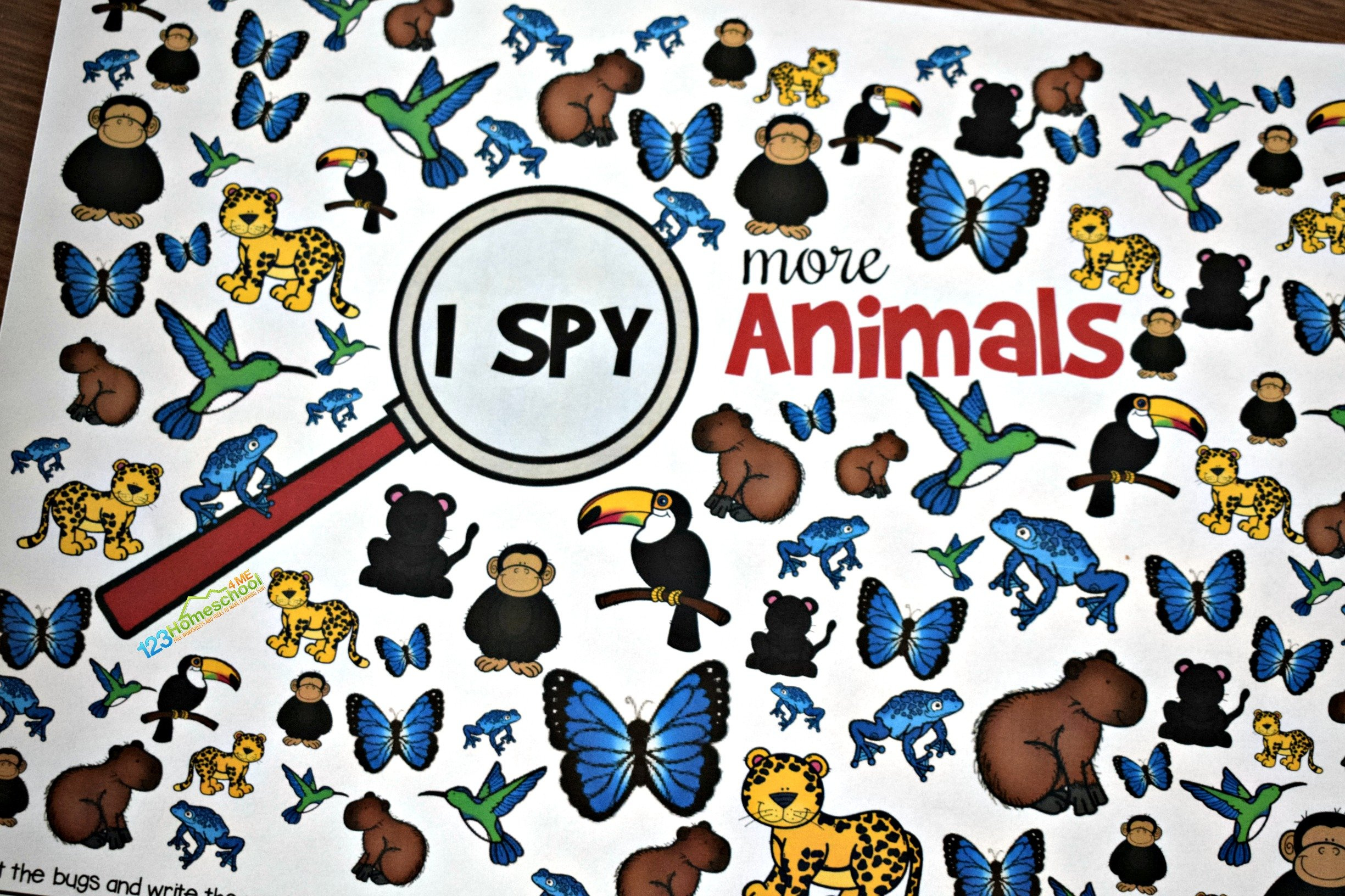 🔎🦋🐆🐦Free Animal I Spy Printables Worksheets For Kids Pdf within Free I Spy Printables For Kindergarten