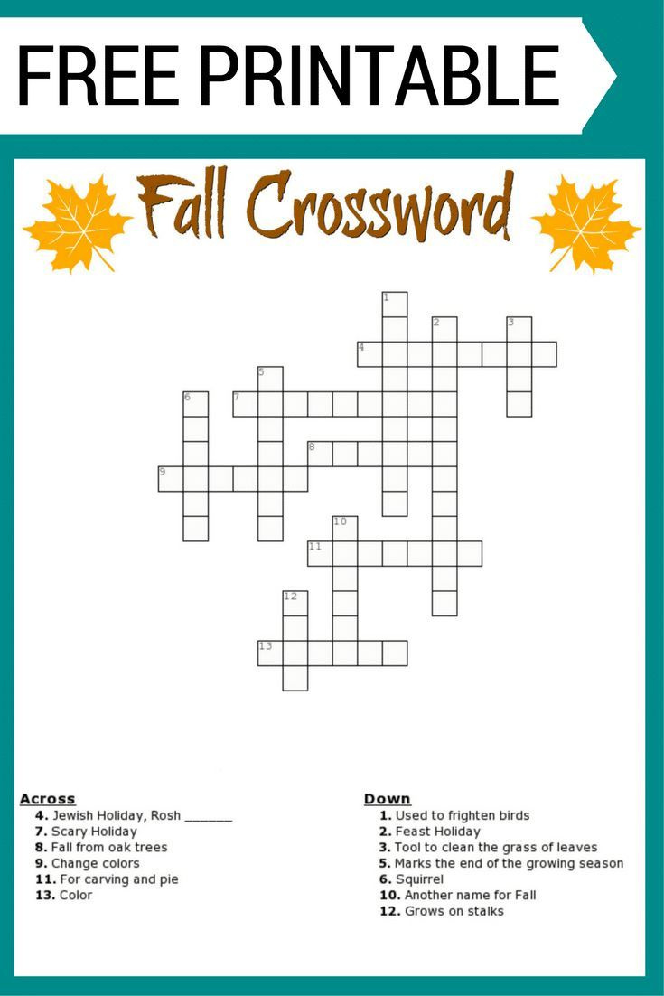 Fall Crossword Puzzle Free Printable Worksheet for Fall Crossword Puzzle Printable