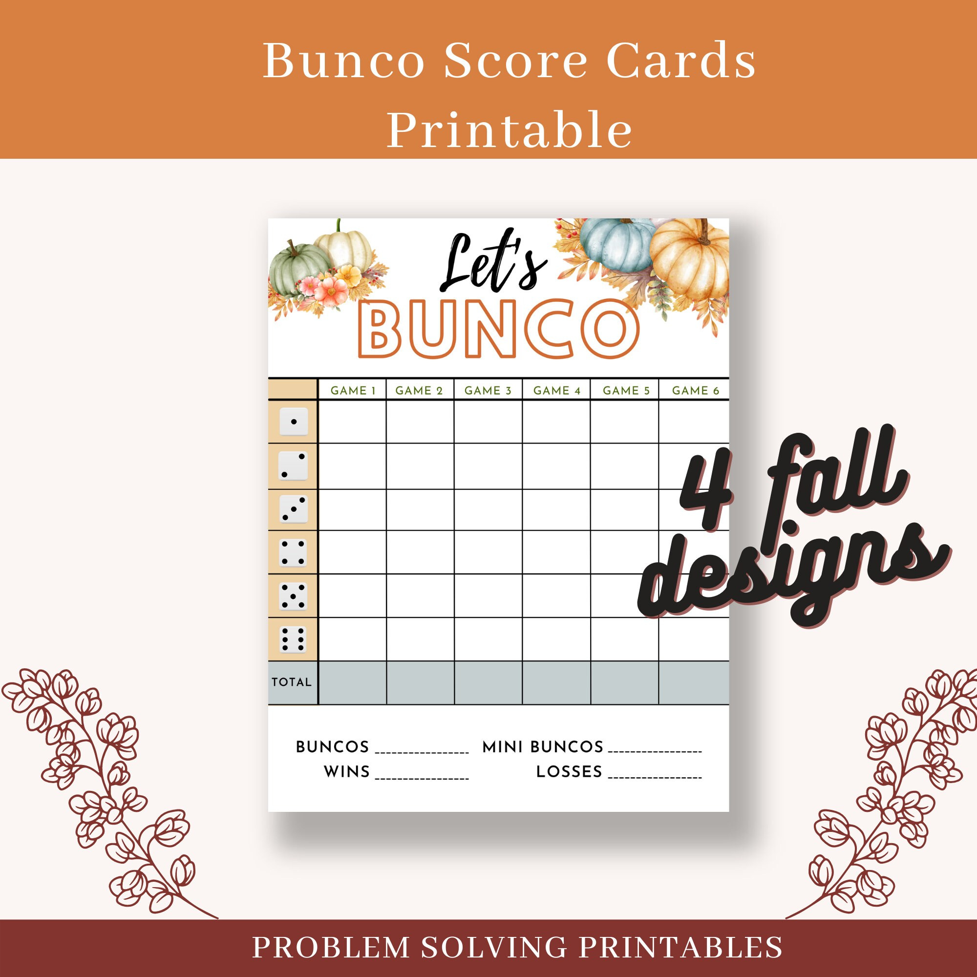 Fall Themed Bunco Score Card Sheets Pad Printable Autumn Bunko intended for Free Printable Bunco Score Sheets Fall