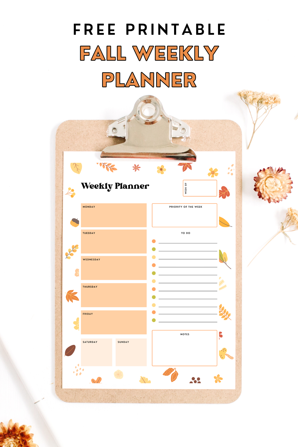 Fall Weekly Planner - Free Printable — Gathering Beauty with Free Daily Planner Autumn Printable